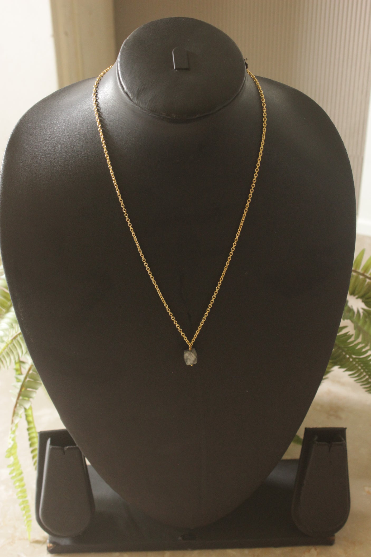 Rough Cut Aquamarine Crystal Drop Gold Chain Necklace
