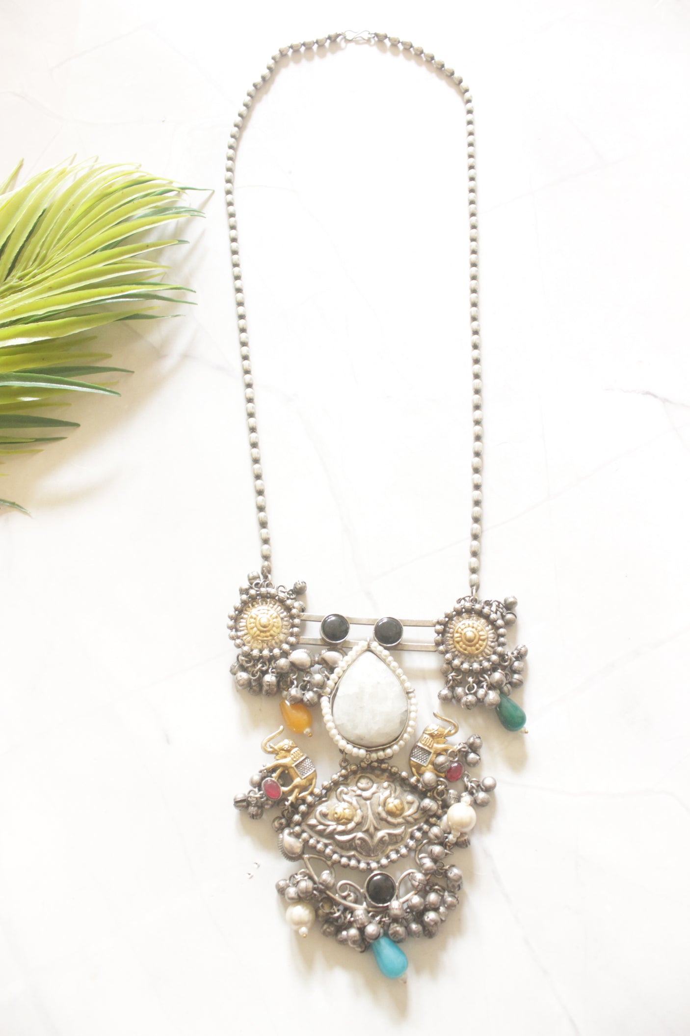 Exquisite Intricately Detailed Statement Necklace with Natural Gemstones
