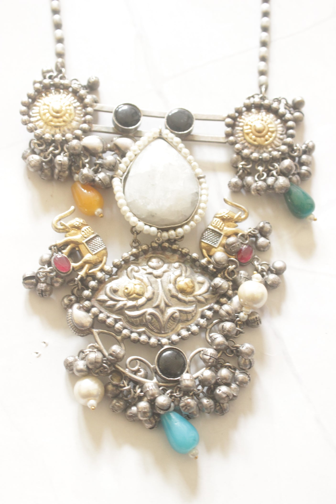Exquisite Intricately Detailed Statement Necklace with Natural Gemstones