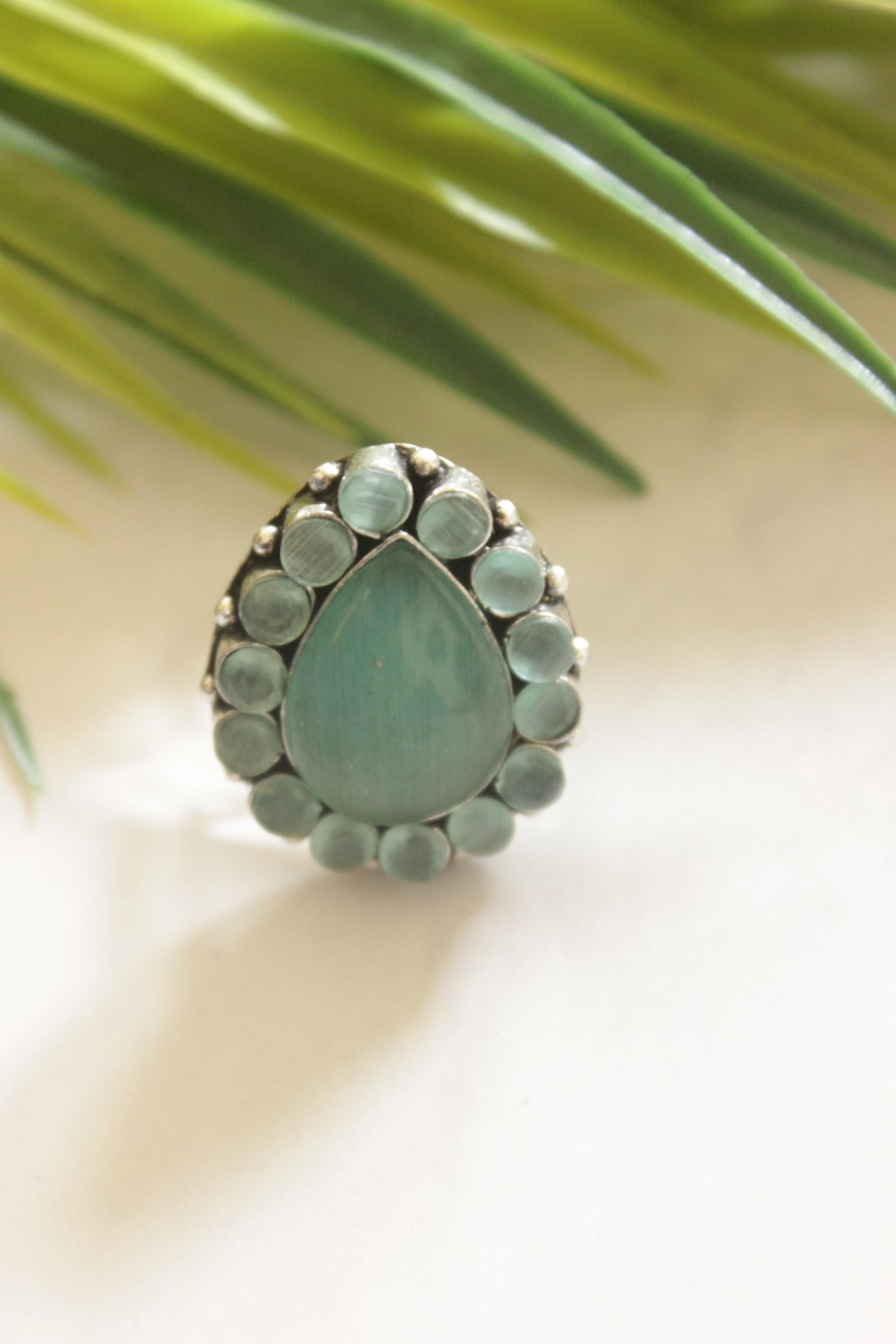 Blue Natural Gemstones Embedded Oxidised Finish Adjustable Ring