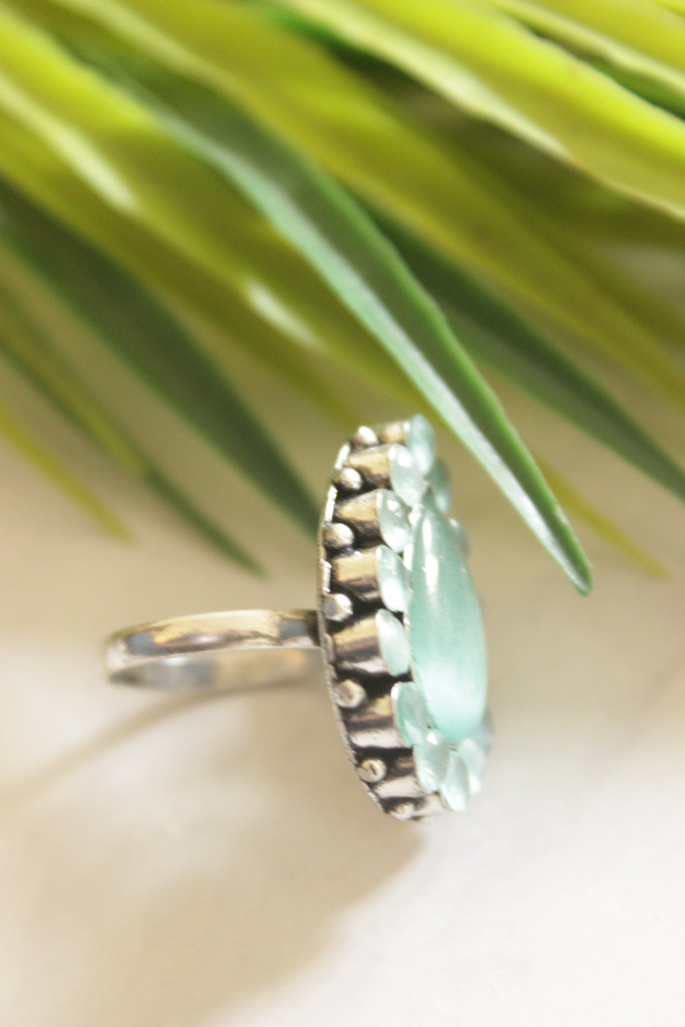 Blue Natural Gemstones Embedded Oxidised Finish Adjustable Ring