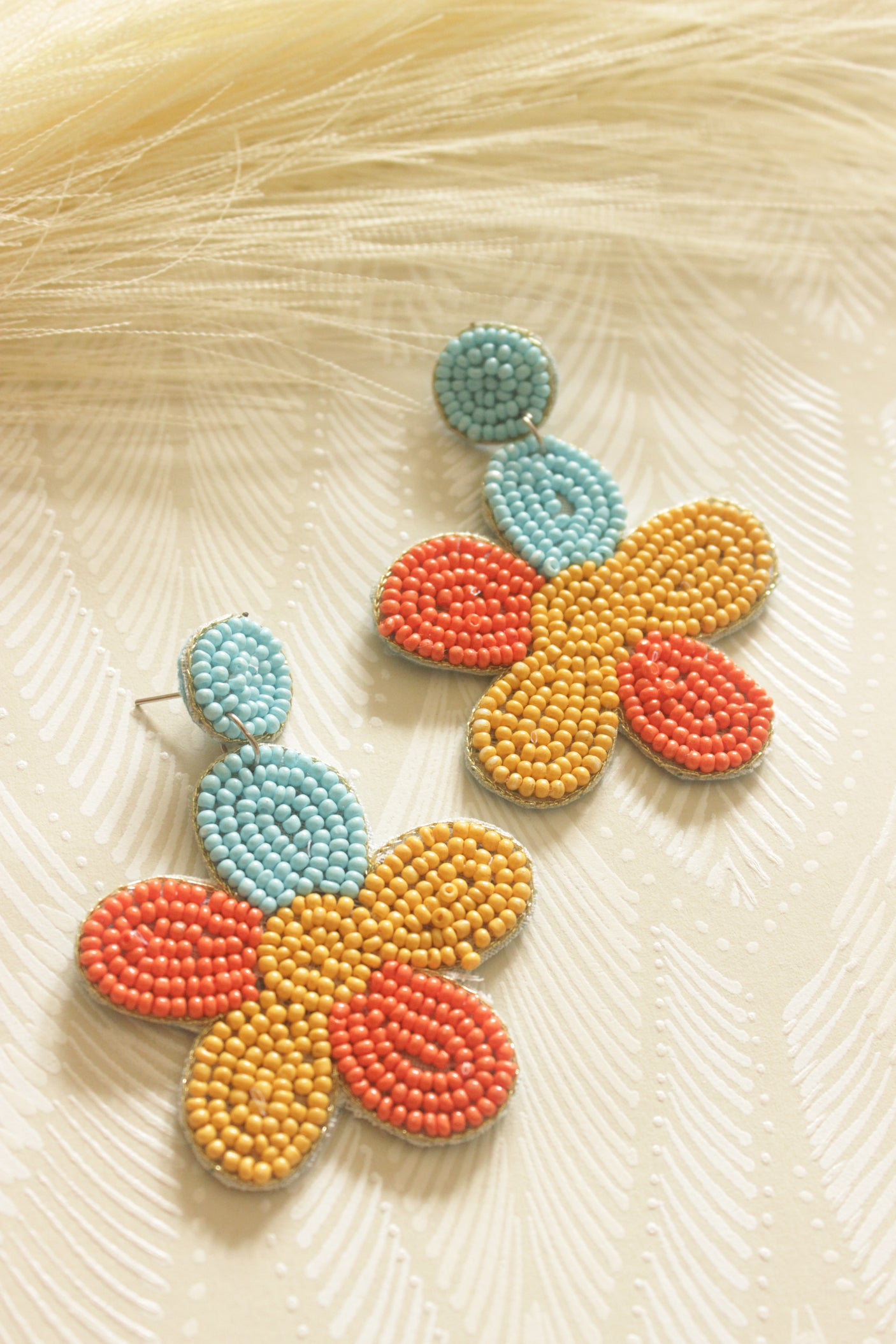 Vibrant Hand Beaded Flower Earrings
