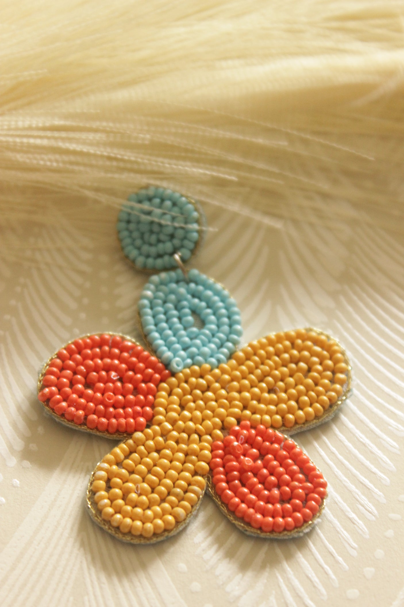 Vibrant Hand Beaded Flower Earrings