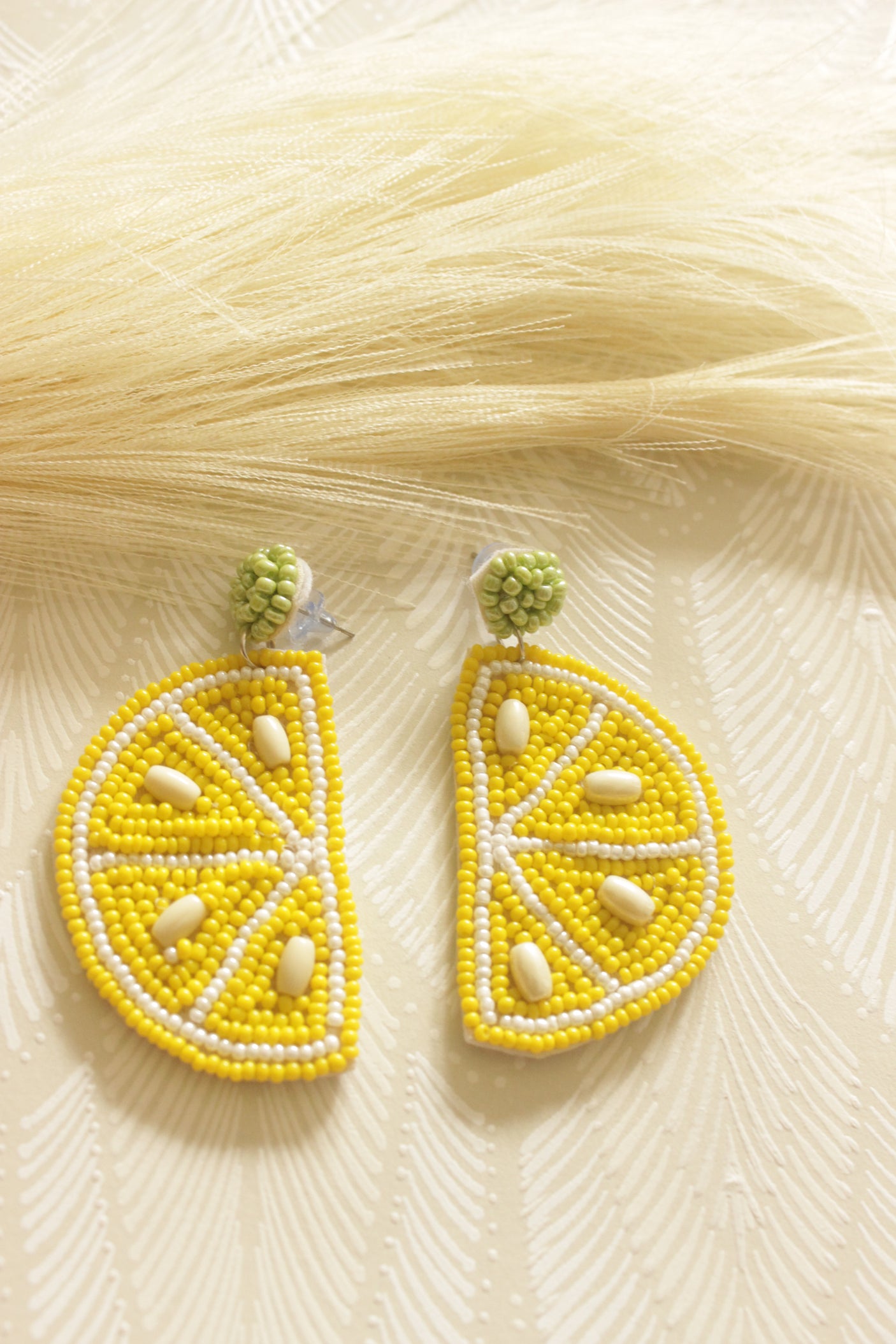 Vibrant Hand Beaded Lemon Earrings