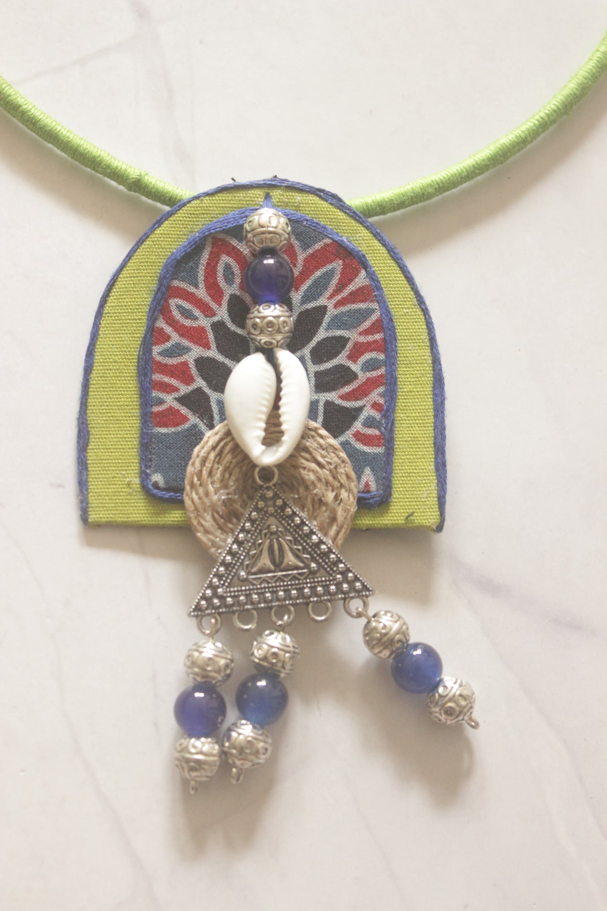 Shades of Green and Blue Hand Painted Fabric Choker Necklace Set