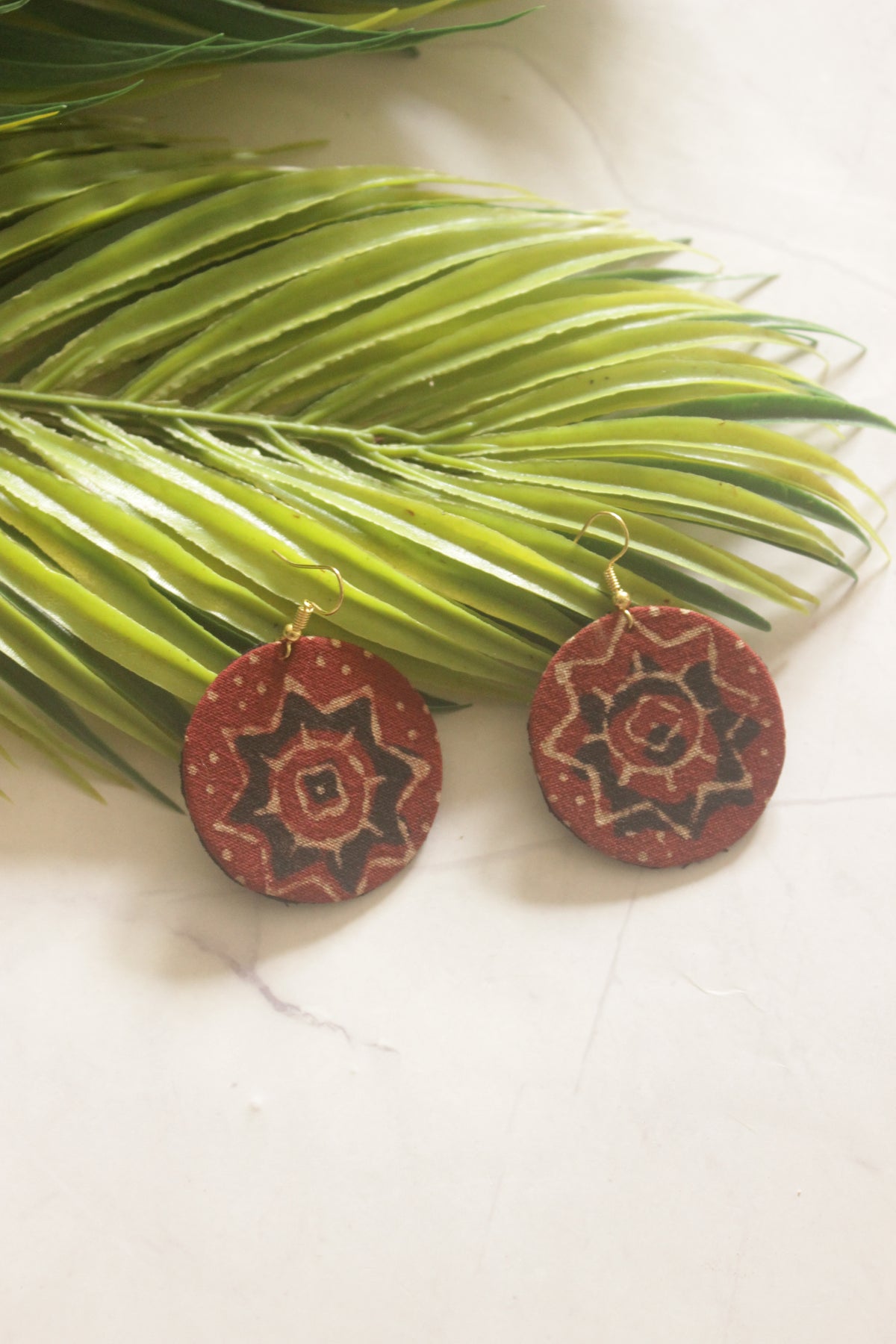 Black and Maroon Kalamkari Fabric Crescent Moon Handmade Necklace Set