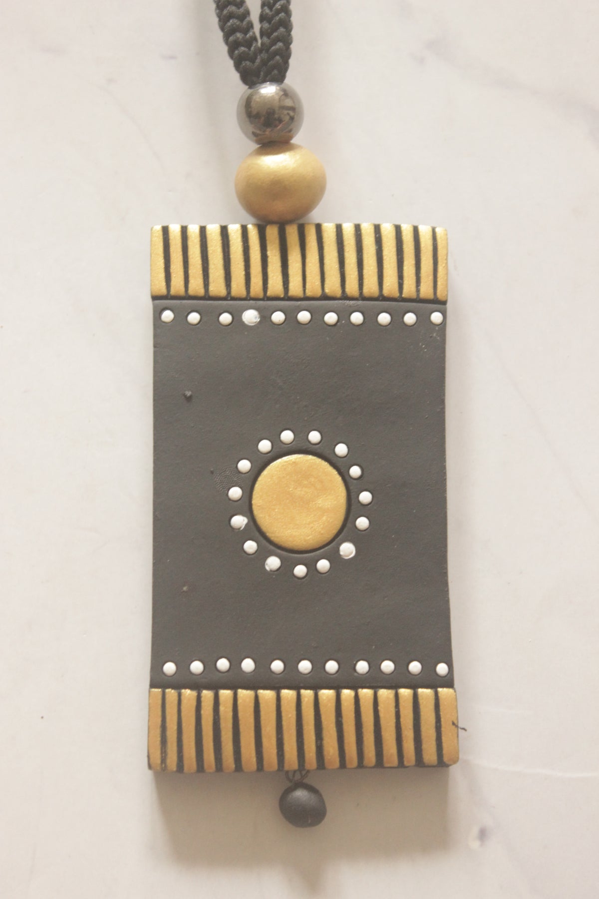 Black and Gold Terracotta Clay Hand Painted Necklace Set