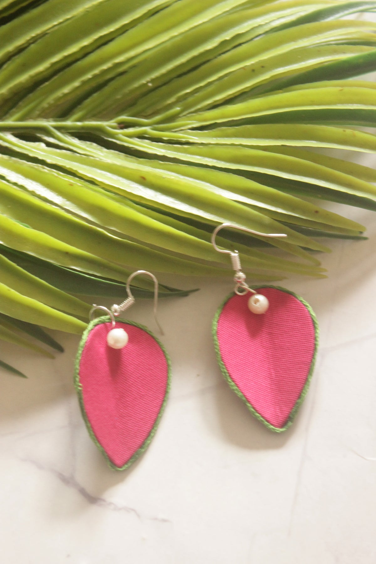 Pink Flower Petals Handmade Fabric Necklace Set