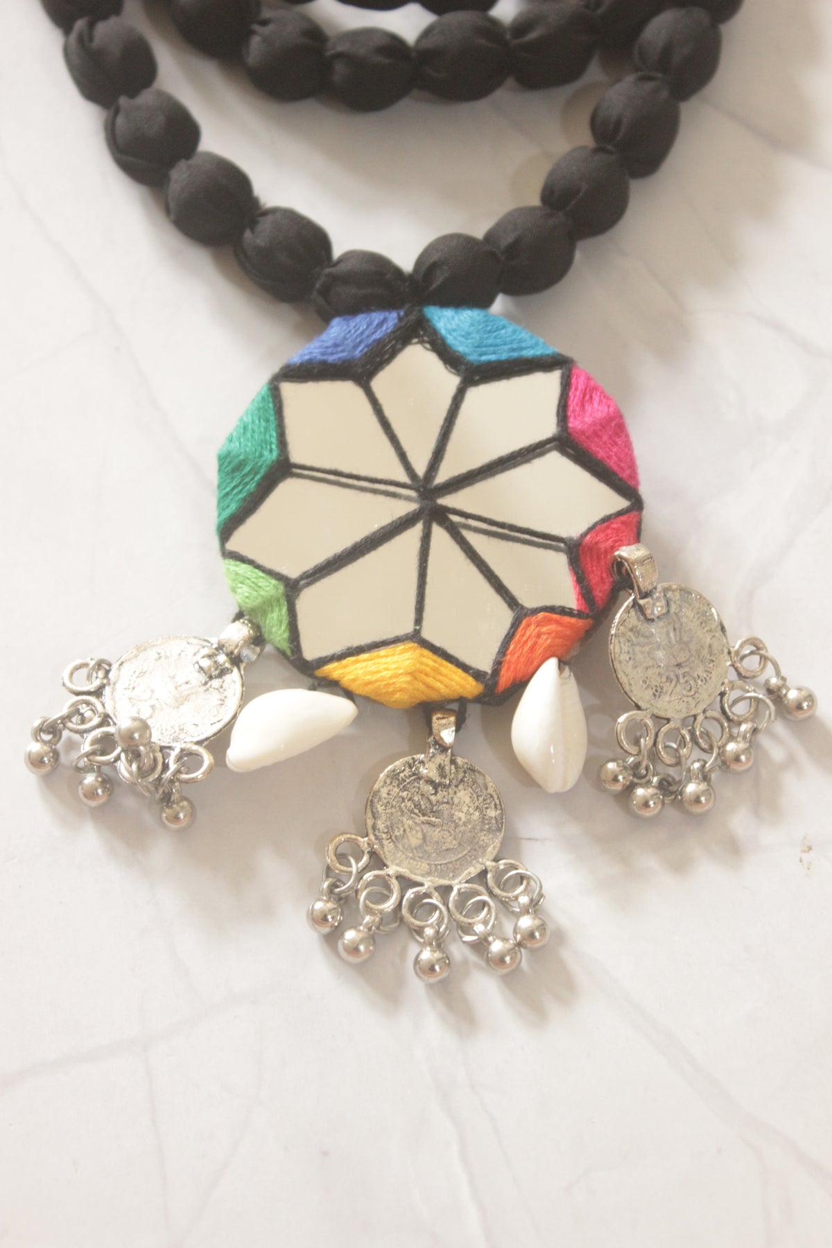 Black Fabric Beads Handmade Boho Necklace Set