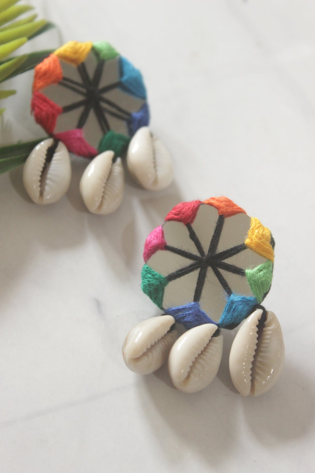 Handmade Fabric Choker with Mirrors and Shells