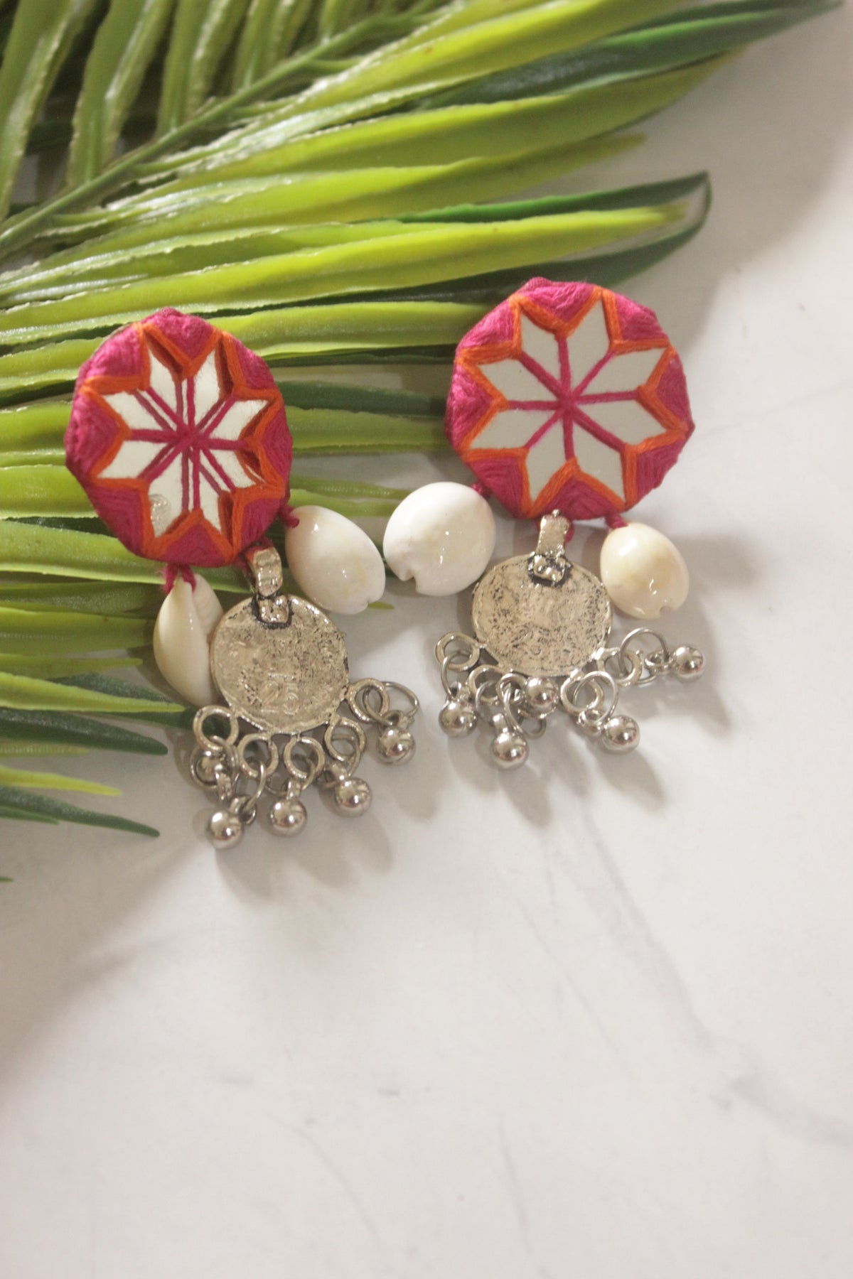 Pink Bandhini Fabric Handmade Necklace with Mirrors and Coins
