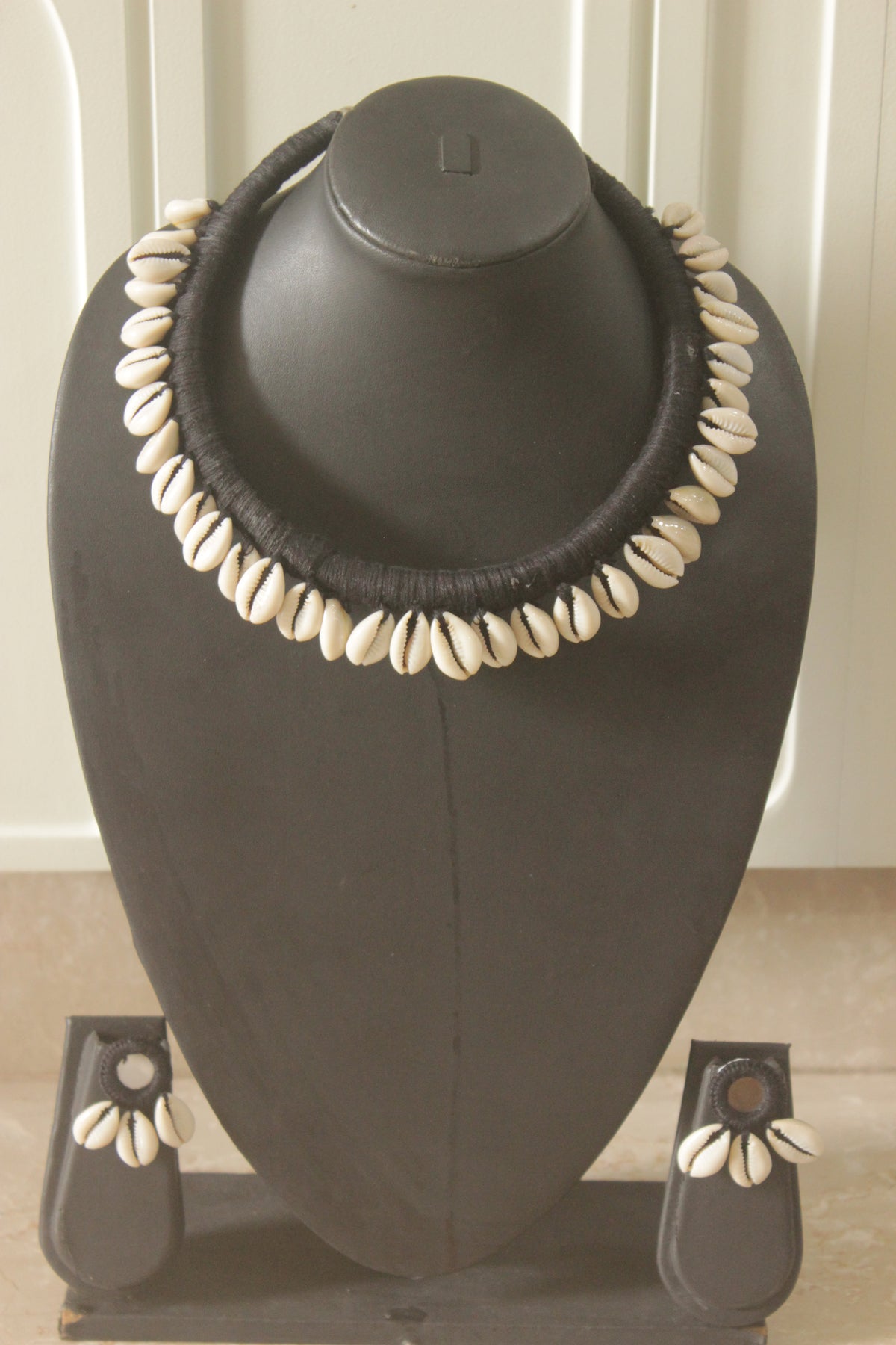 Black Fabric Handmade Choker with Shells