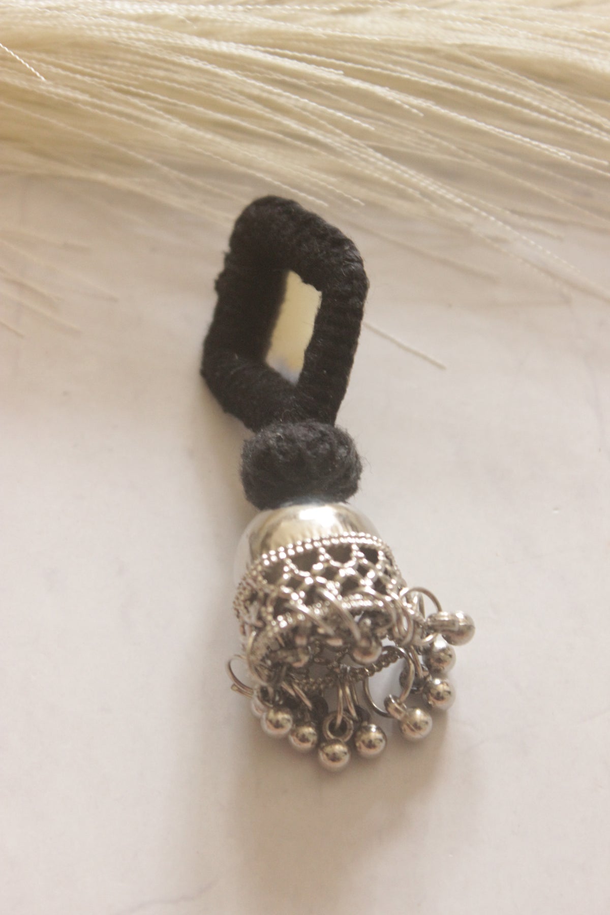 Black Fabric and Mirror Jhumka Earrings
