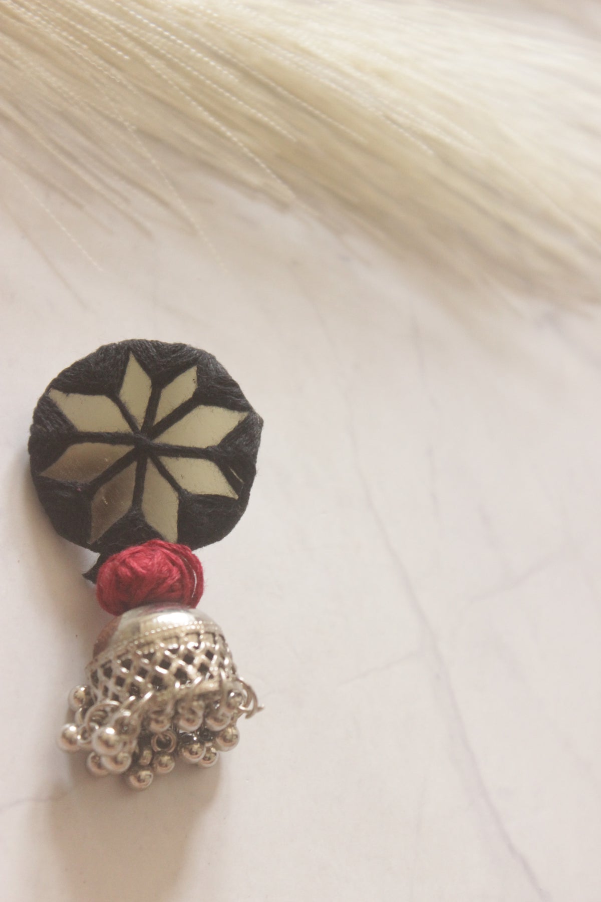 Black Fabric and Mirror Jhumka Earrings