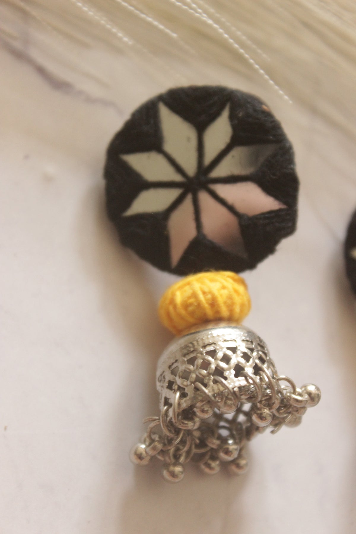 Black Fabric and Mirror Jhumka Earrings