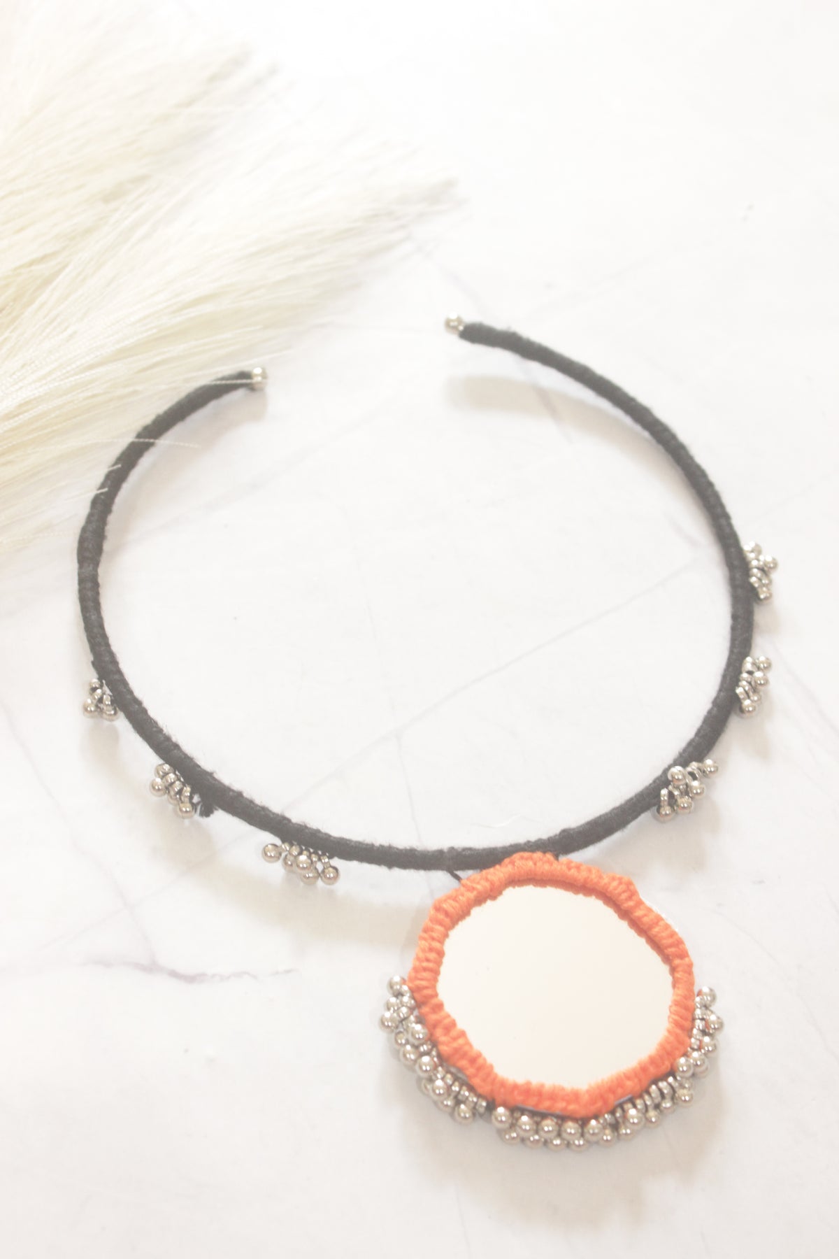 Black and Orange Fabric Choker Necklace Set