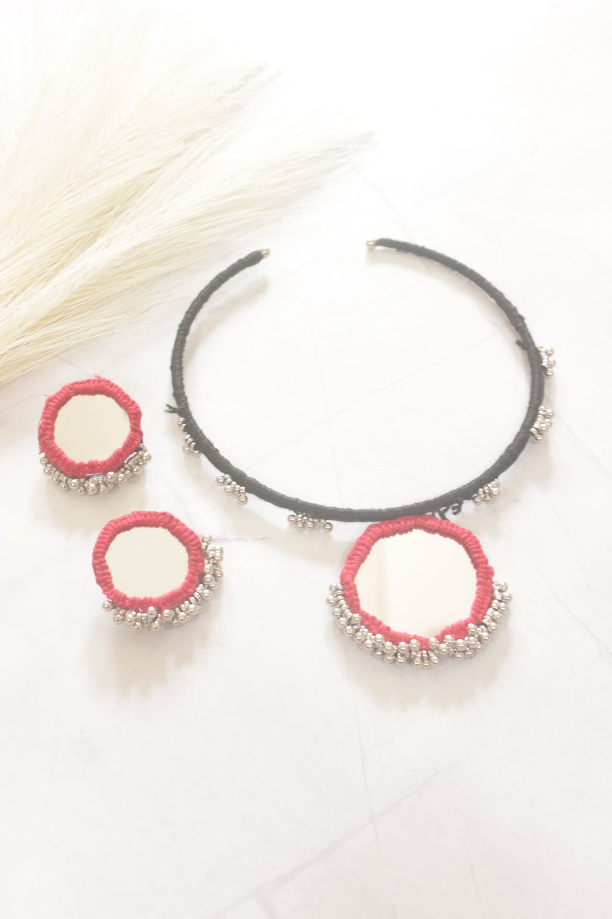 Black and Red Fabric Choker Necklace Set