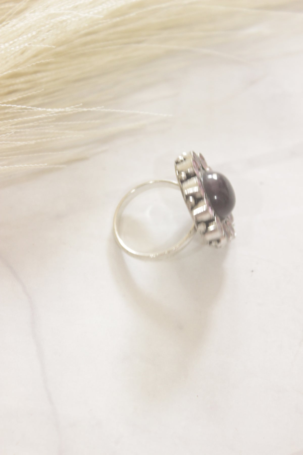 Shades of Pink Glass Stones Embedded Oxidised Finish Statement Ring