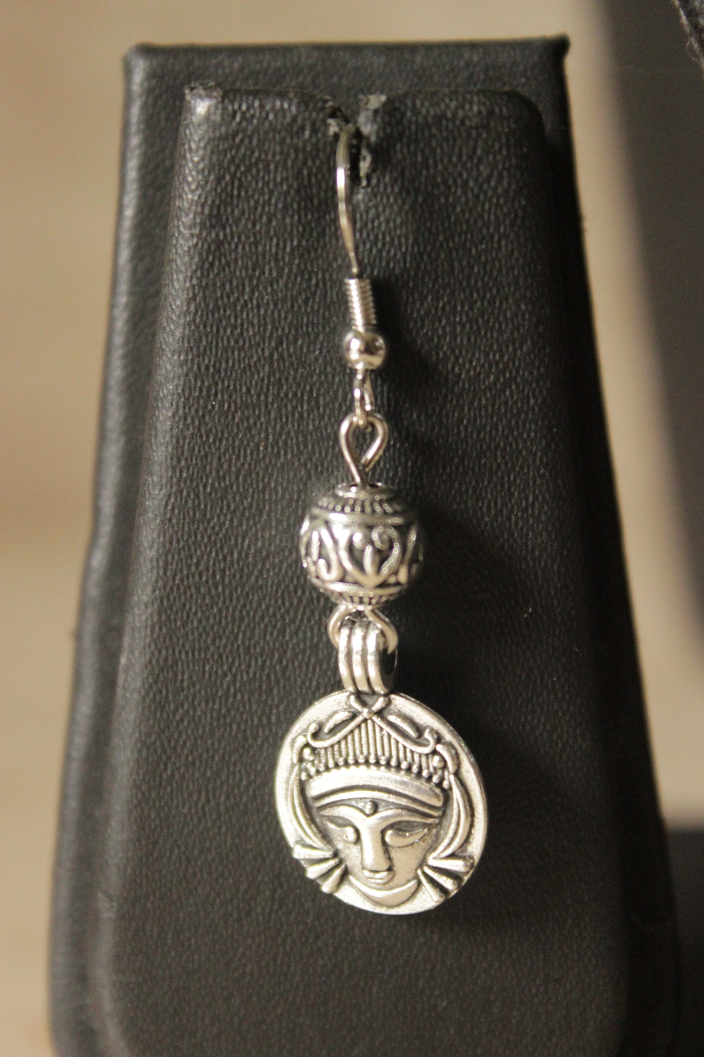 3 Layer Rope Necklace with Religious Motif Stamped Metal Charms