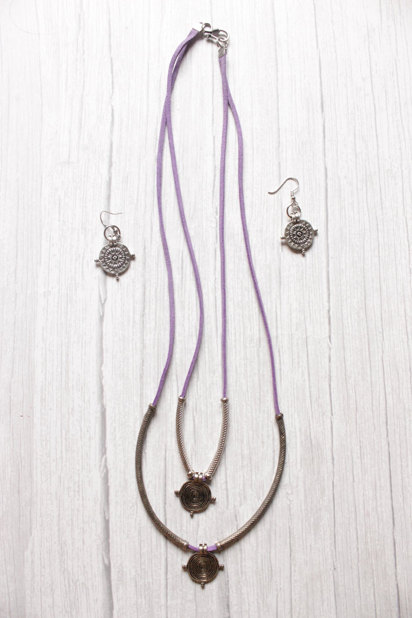 Purple Rope Closure Hasli Style 2 Layer Long Necklace Set