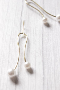 Petite Gold Toned Pearl Bead Embellished Brass Dangler Earrings