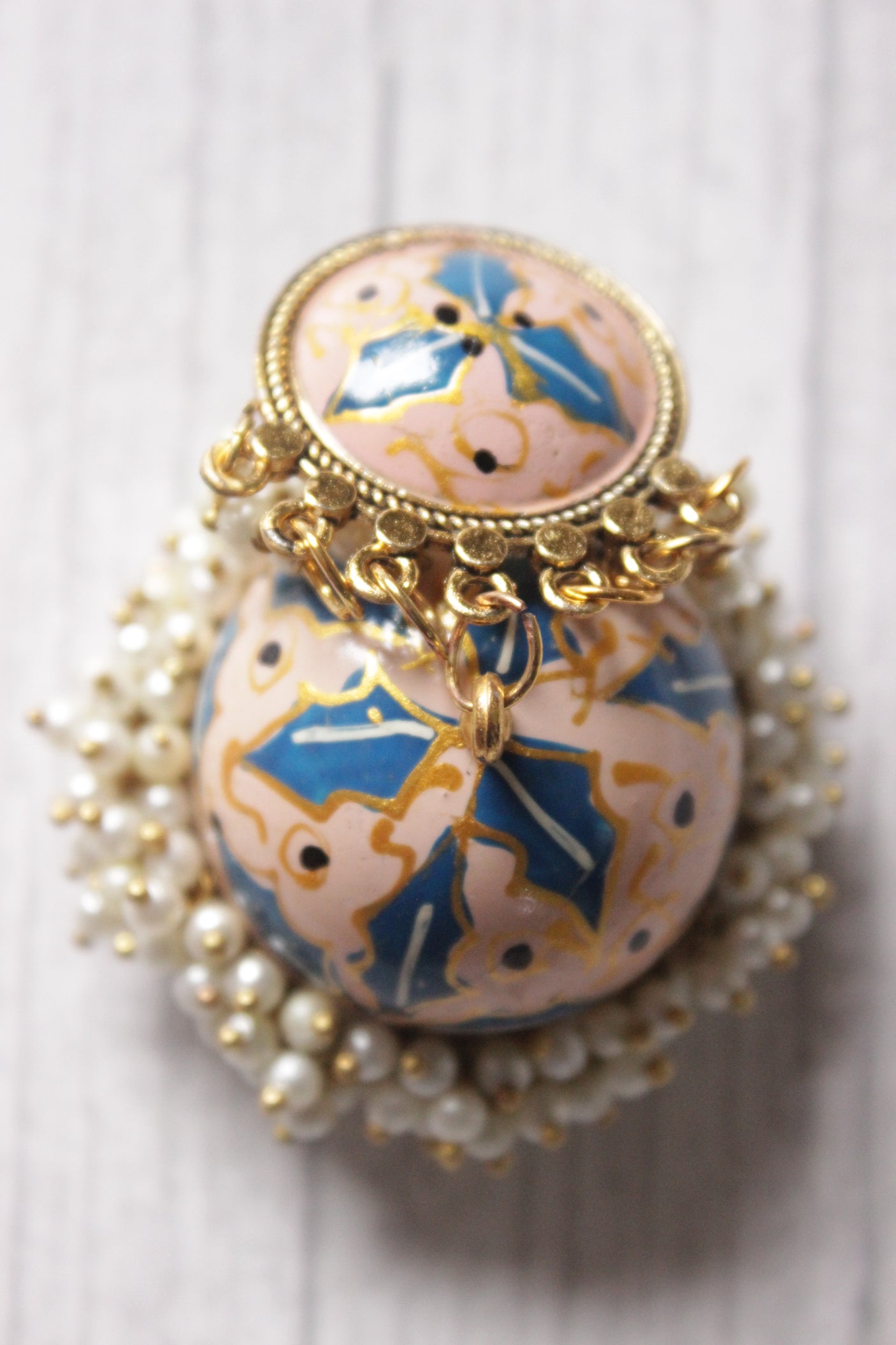 Hand Painted Meenakari Work Gold Toned Jhumka Earrings