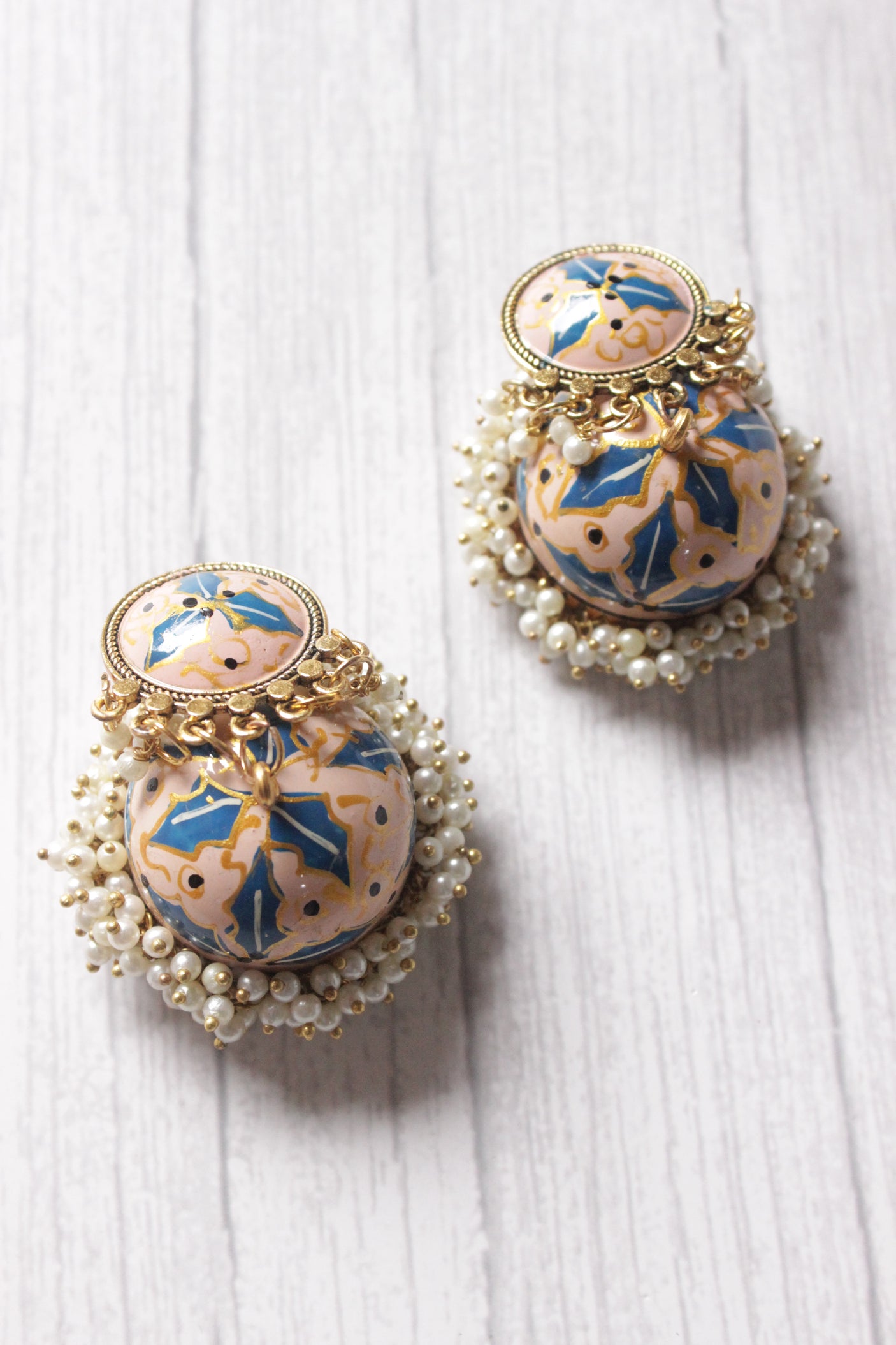 Hand Painted Meenakari Work Gold Toned Jhumka Earrings