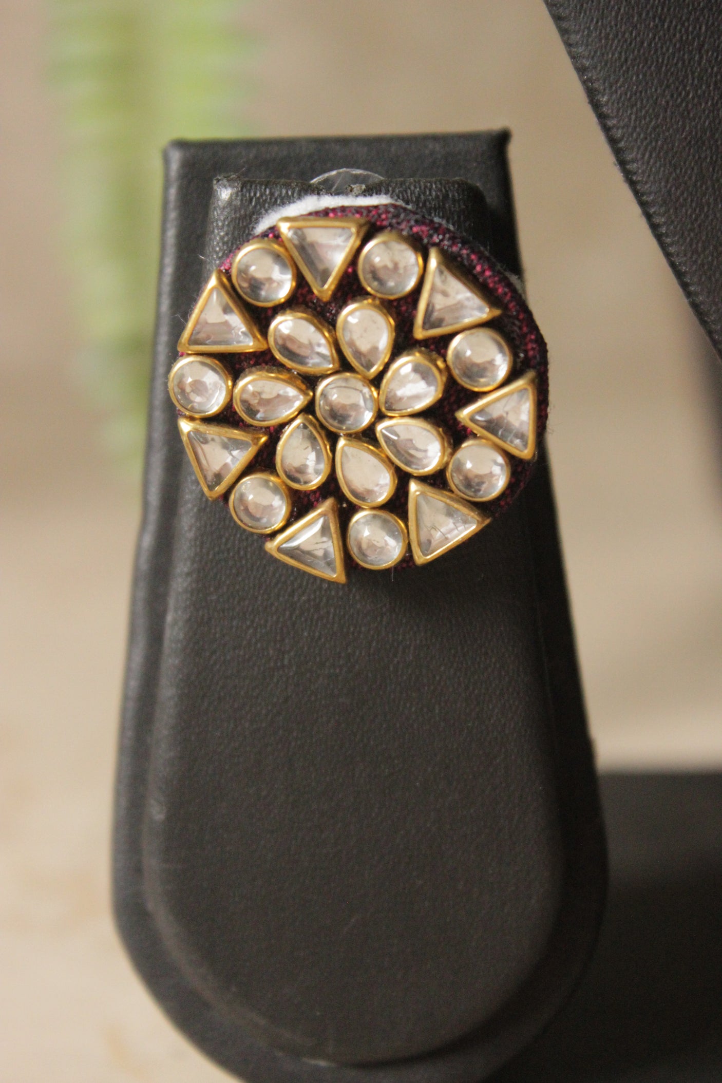 Kundan Stones Embedded Center Pendant White Beads Hand Braided Adjustable Length Choker Necklace Set