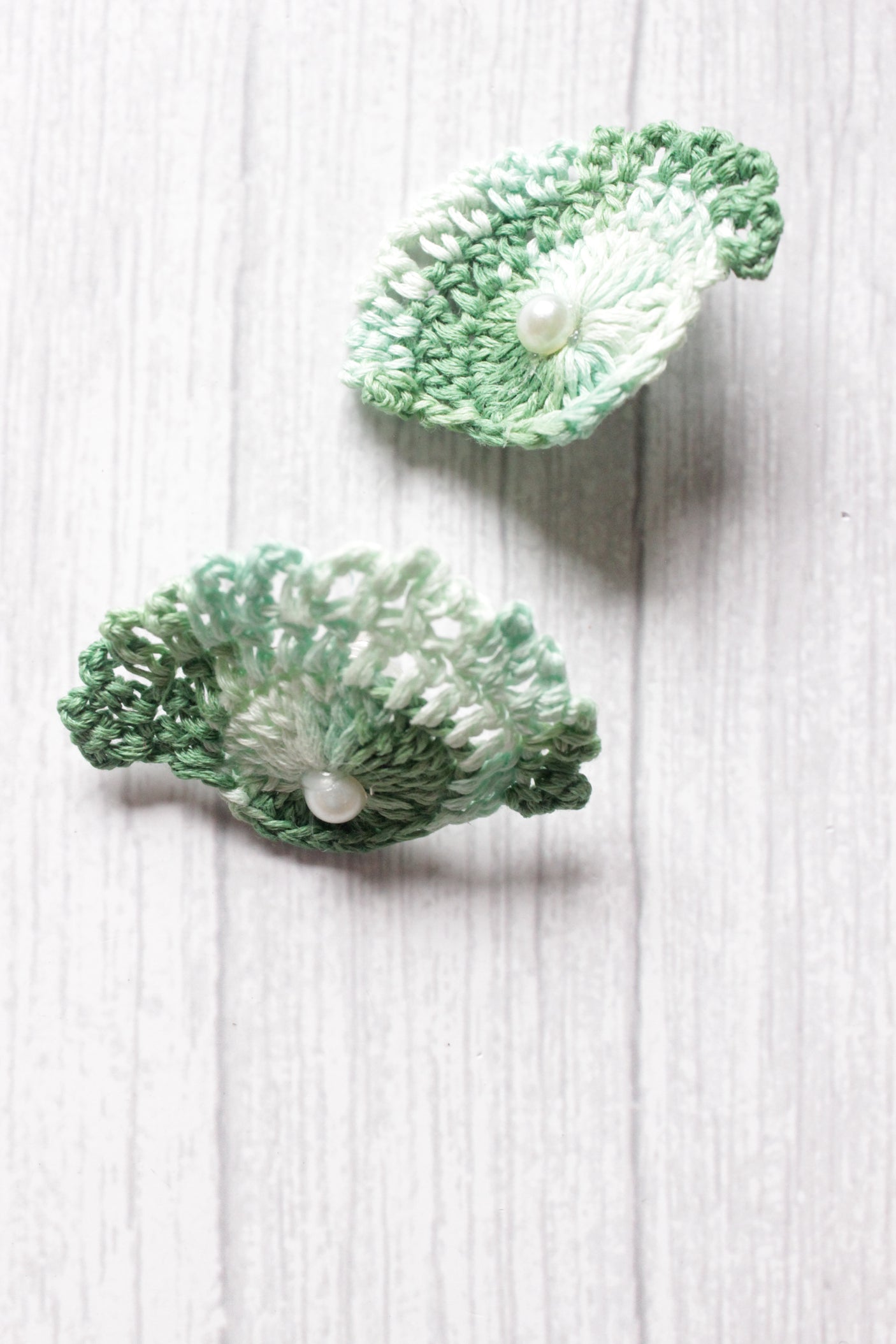 Shades of Green Half Moon Crochet Hand Knitted Dangler Earrings