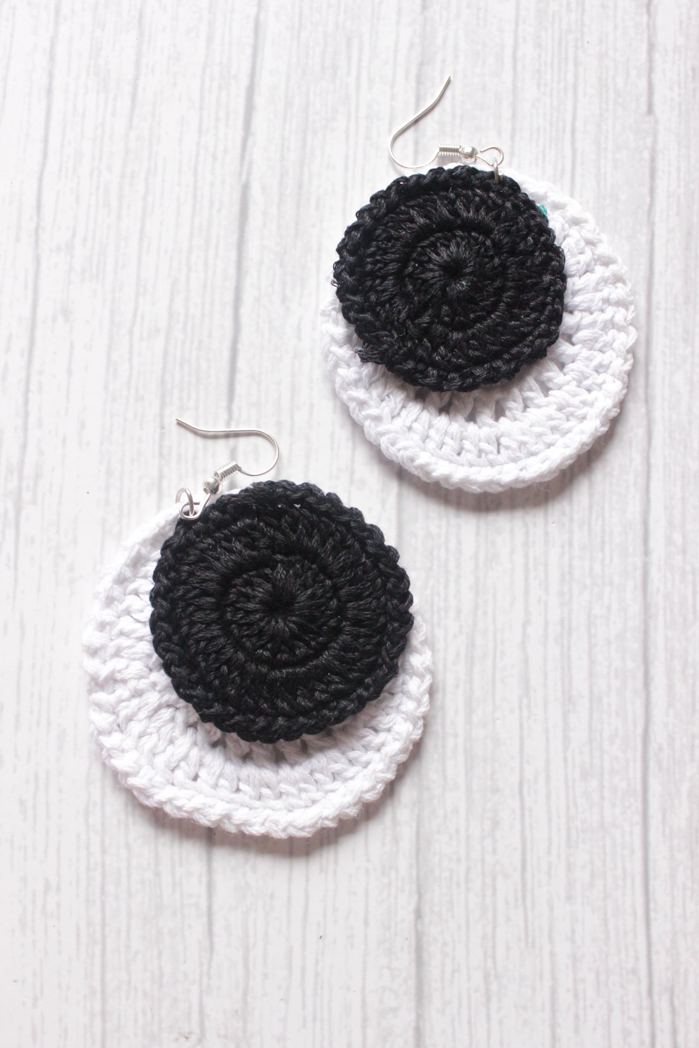 Monotone Circular Crochet Hand Knitted Dangler Earrings