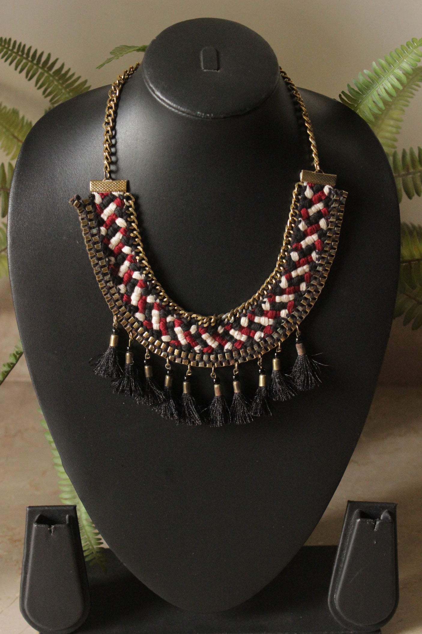 Braided Fabric and Metal Handmade Choker Necklace