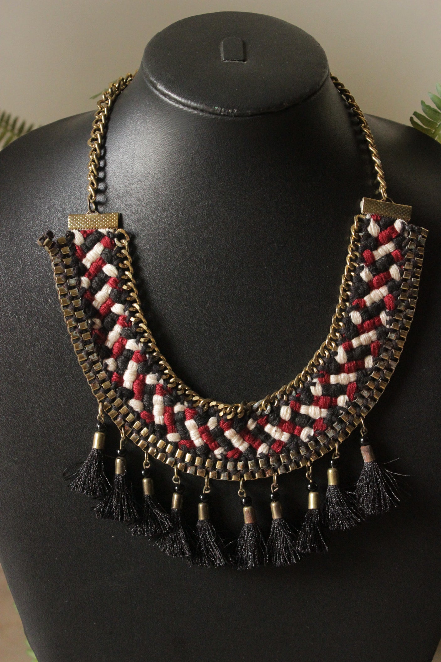 Braided Fabric and Metal Handmade Choker Necklace