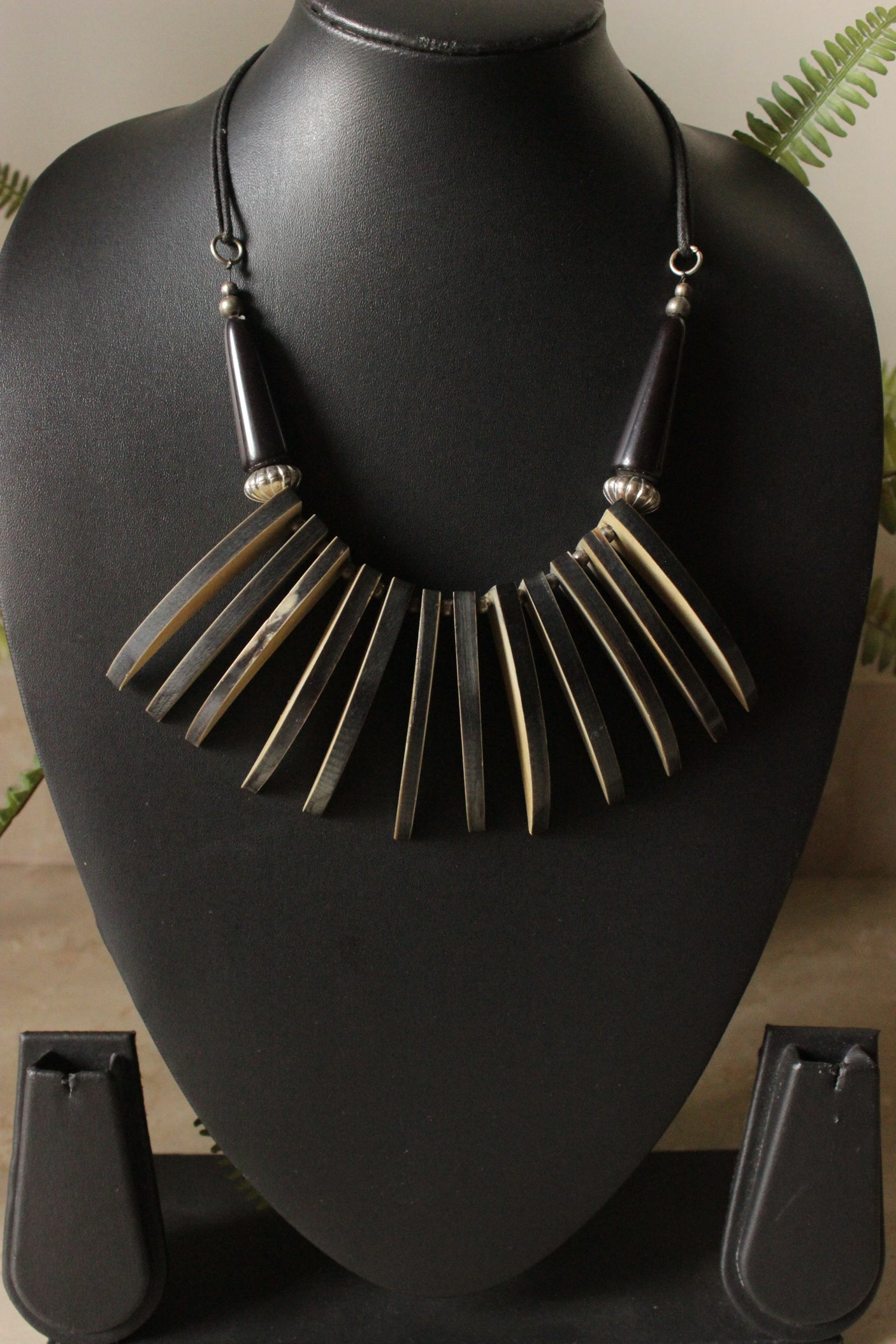 Wooden Work Contemporary Handmade Necklace with Rope Closure