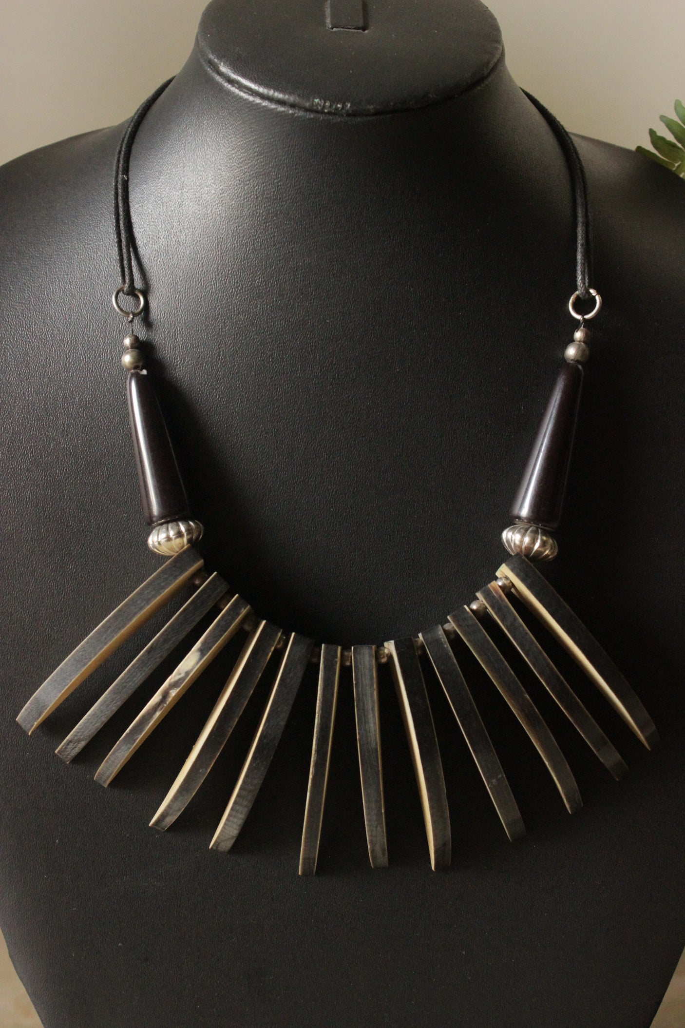 Wooden Work Contemporary Handmade Necklace with Rope Closure