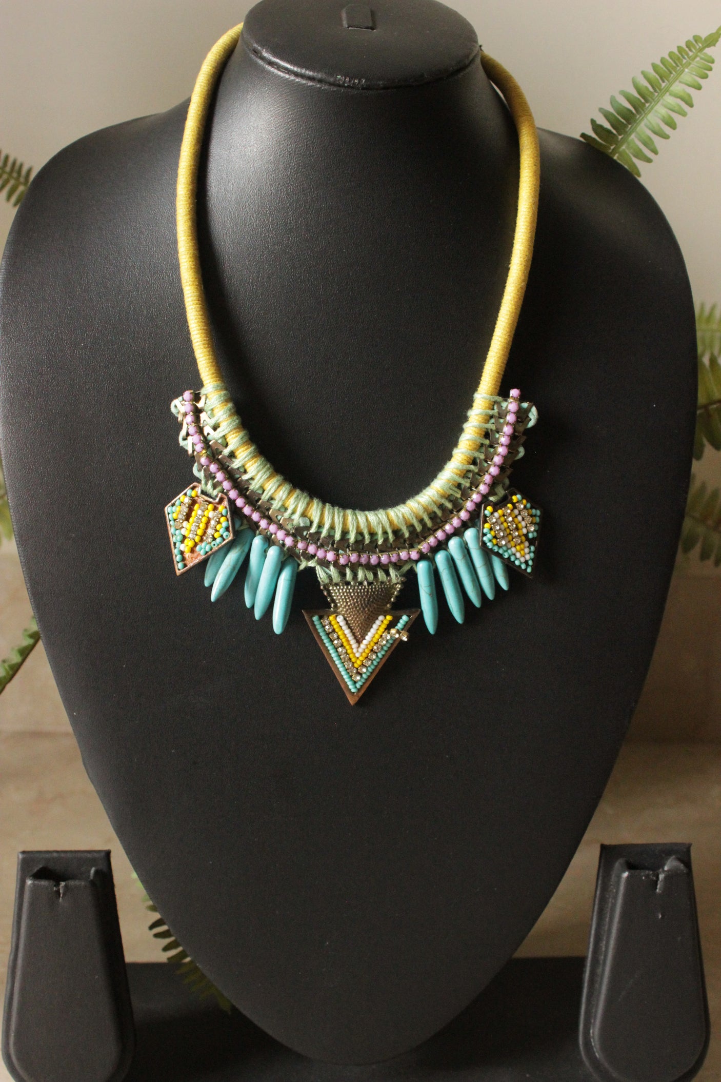 Vibrant Beads and Stones Yellow Toned Handmade Necklace