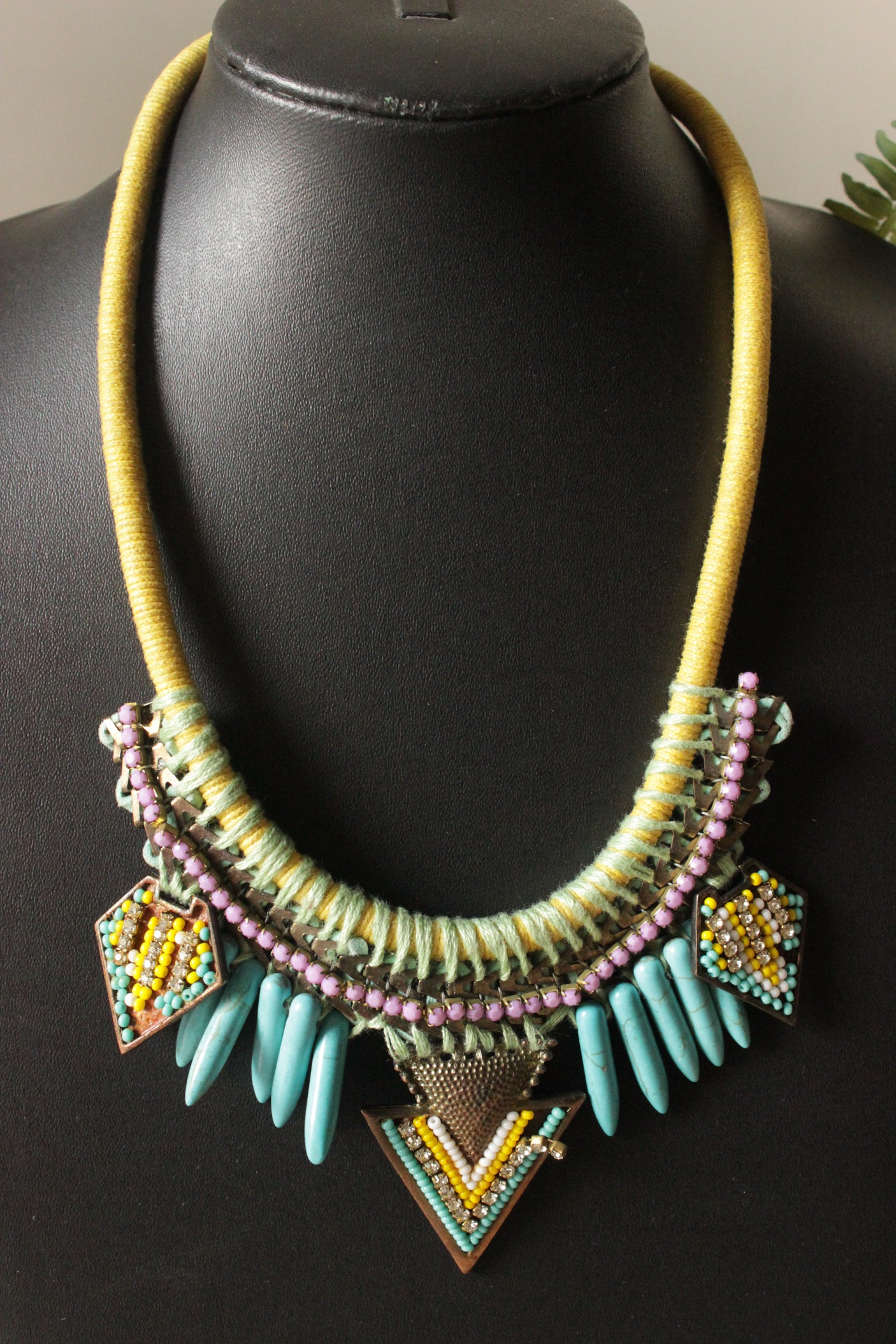 Vibrant Beads and Stones Yellow Toned Handmade Necklace