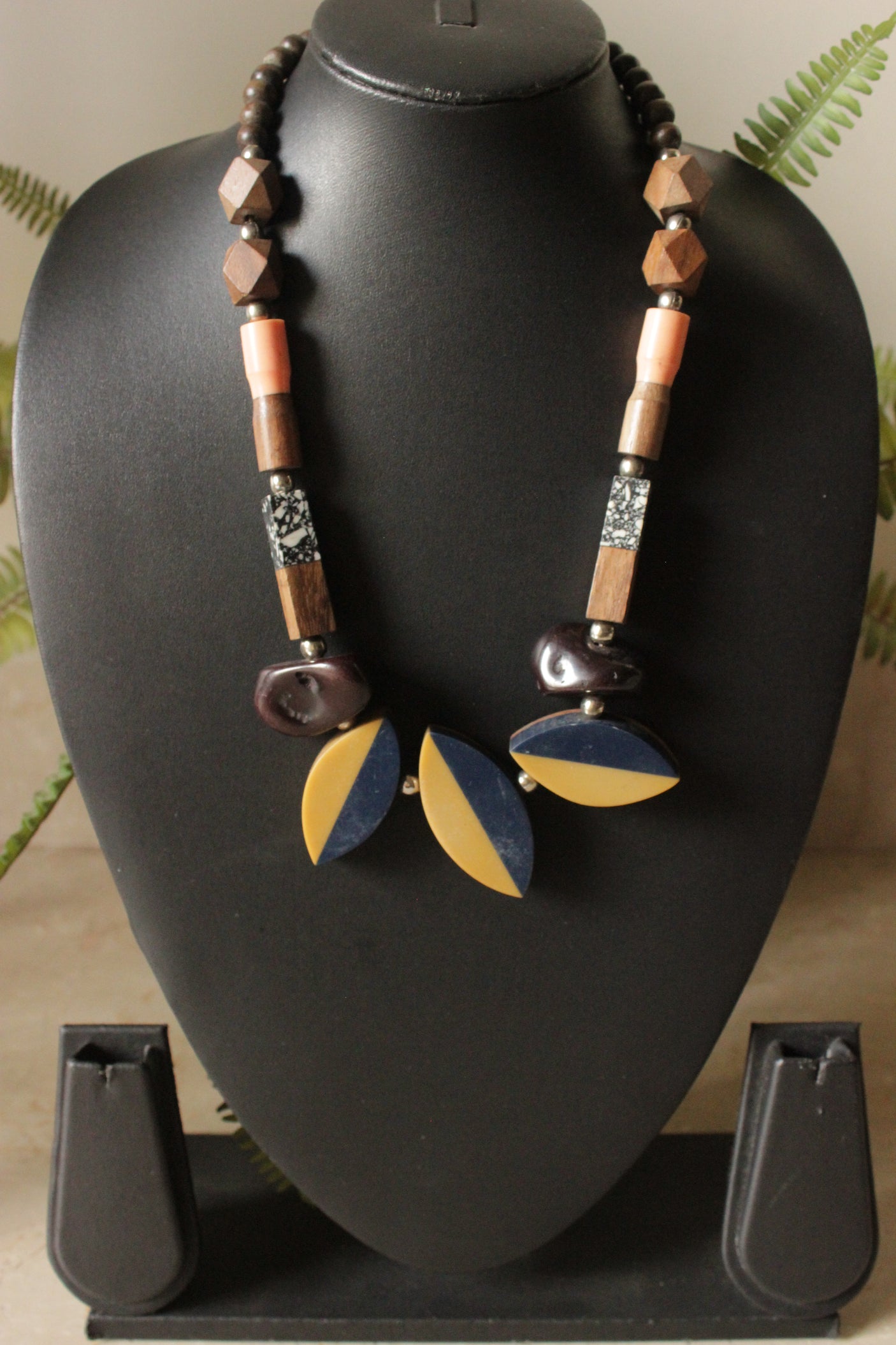 Stones and Wooden Work Handmade Necklace