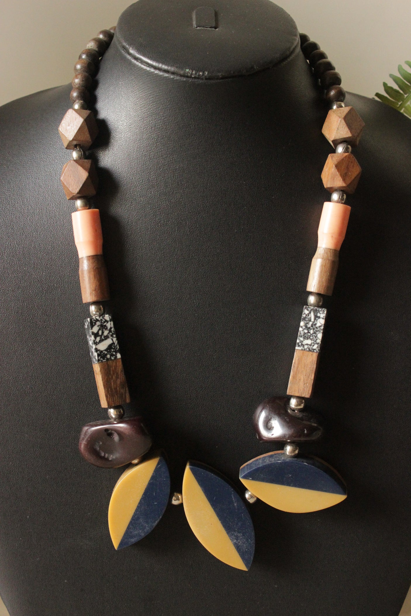 Stones and Wooden Work Handmade Necklace