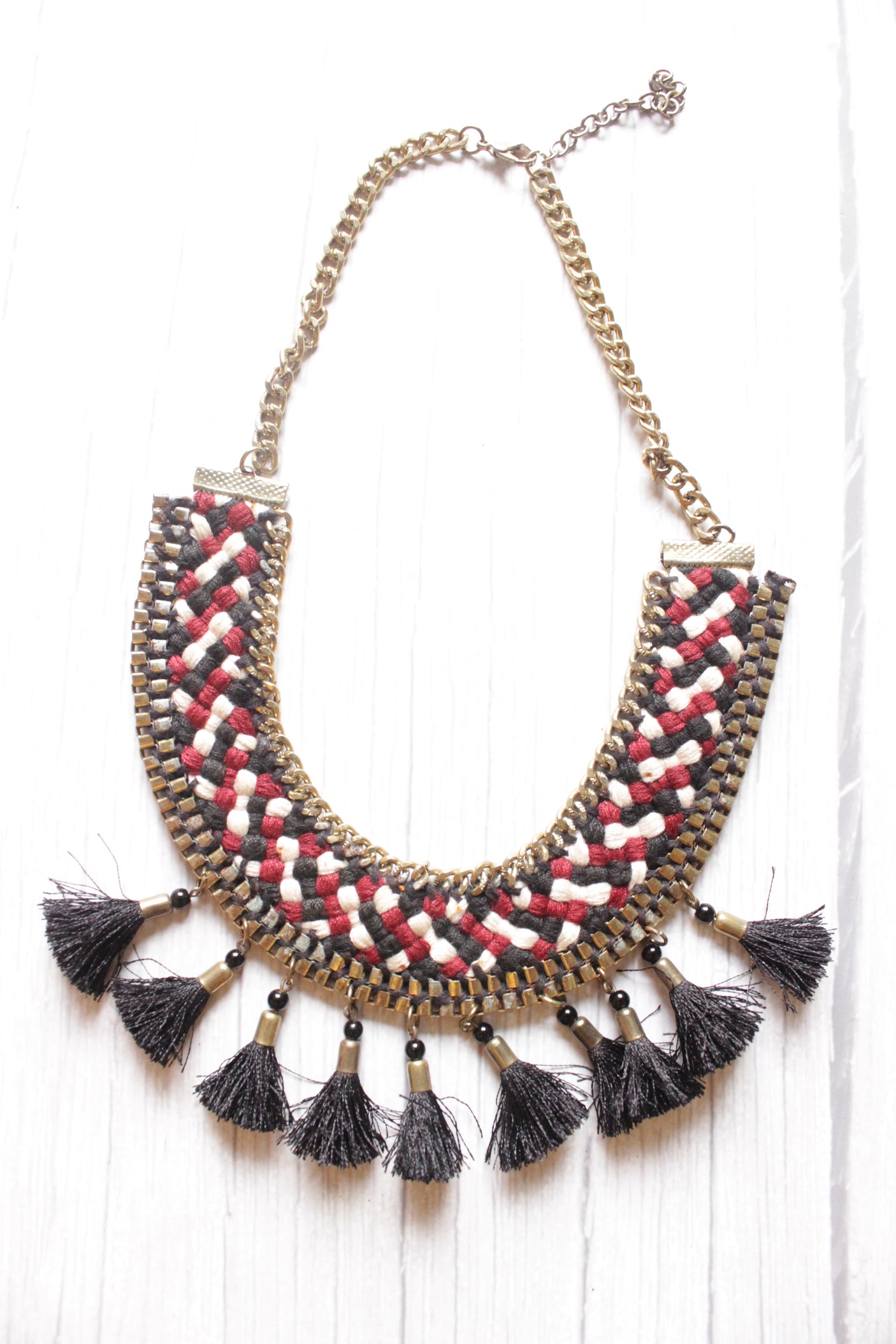 Braided Fabric and Metal Handmade Choker Necklace