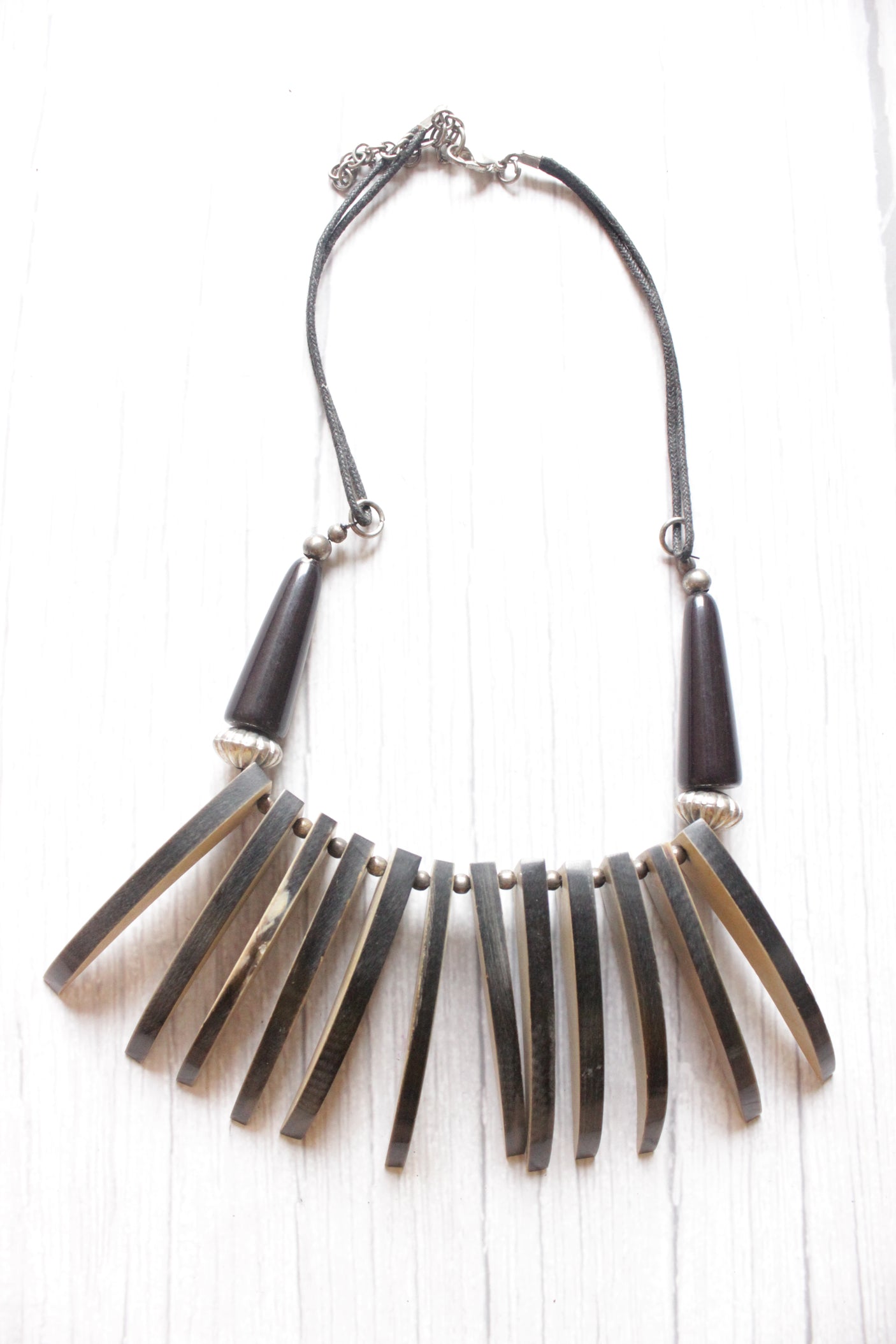 Wooden Work Contemporary Handmade Necklace with Rope Closure