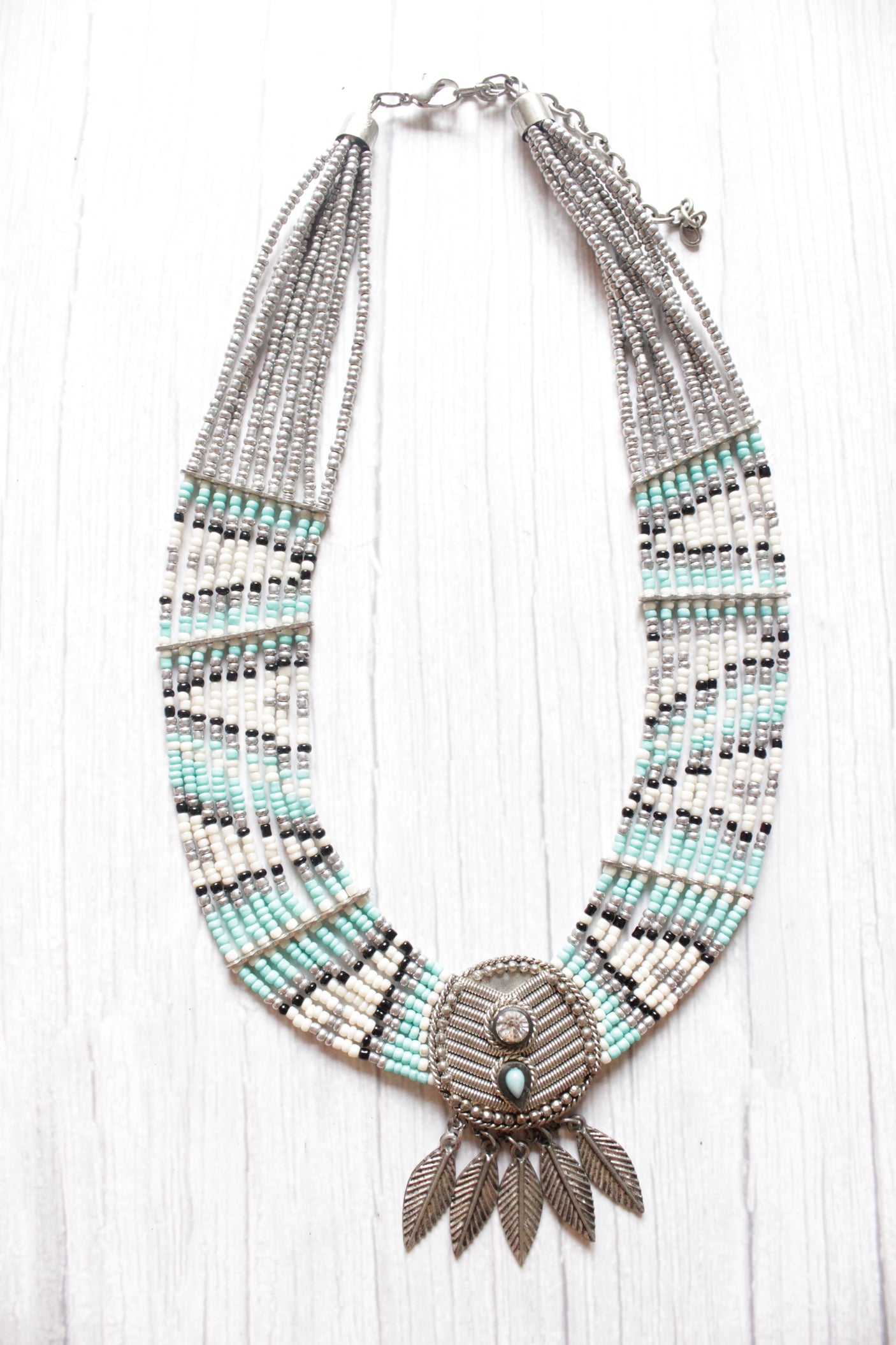 Blue Tones Beads Handmade Choker Necklace