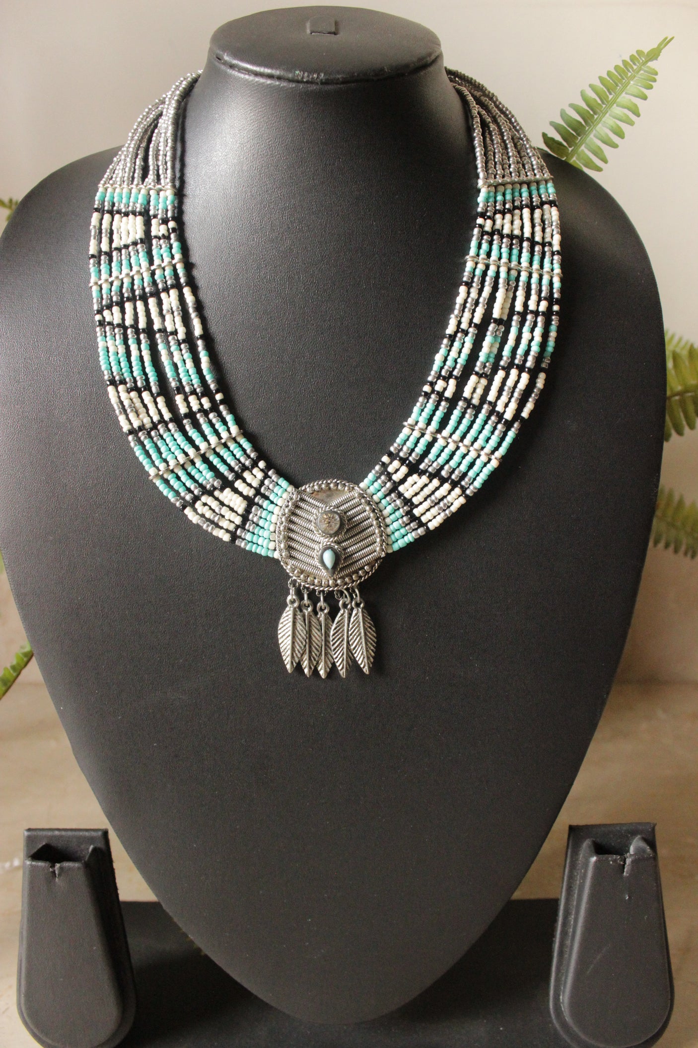 Blue Tones Beads Handmade Choker Necklace