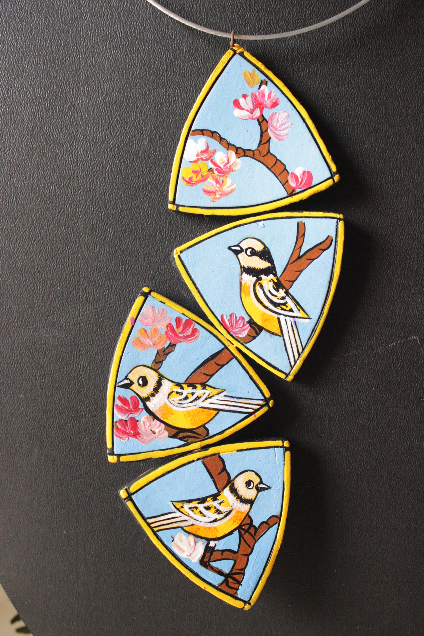 Hand Painted Bird Motifs Wire Closure Terracotta Clay Handmade Necklace Set