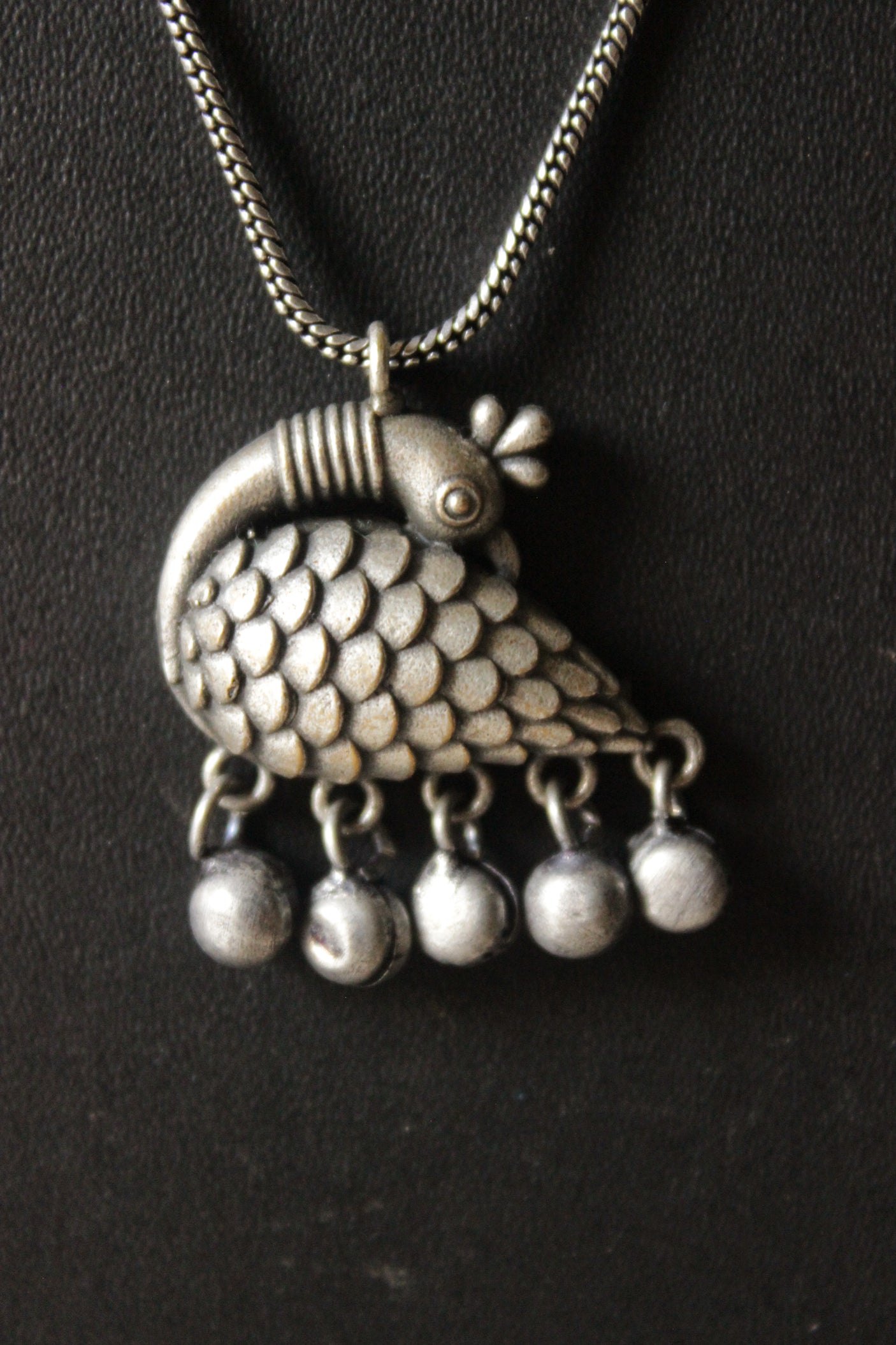 Oxidised Silver Peacock Motif Chain Necklace