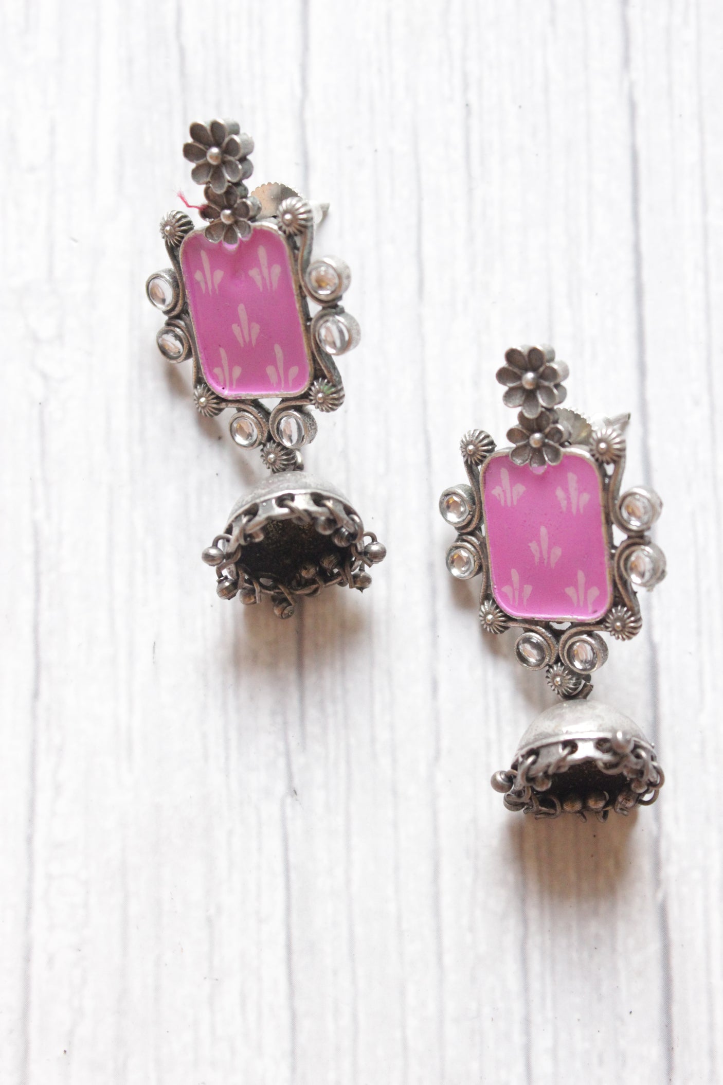 Enamel Hand Painted Flower Motifs Jhumka Earrings