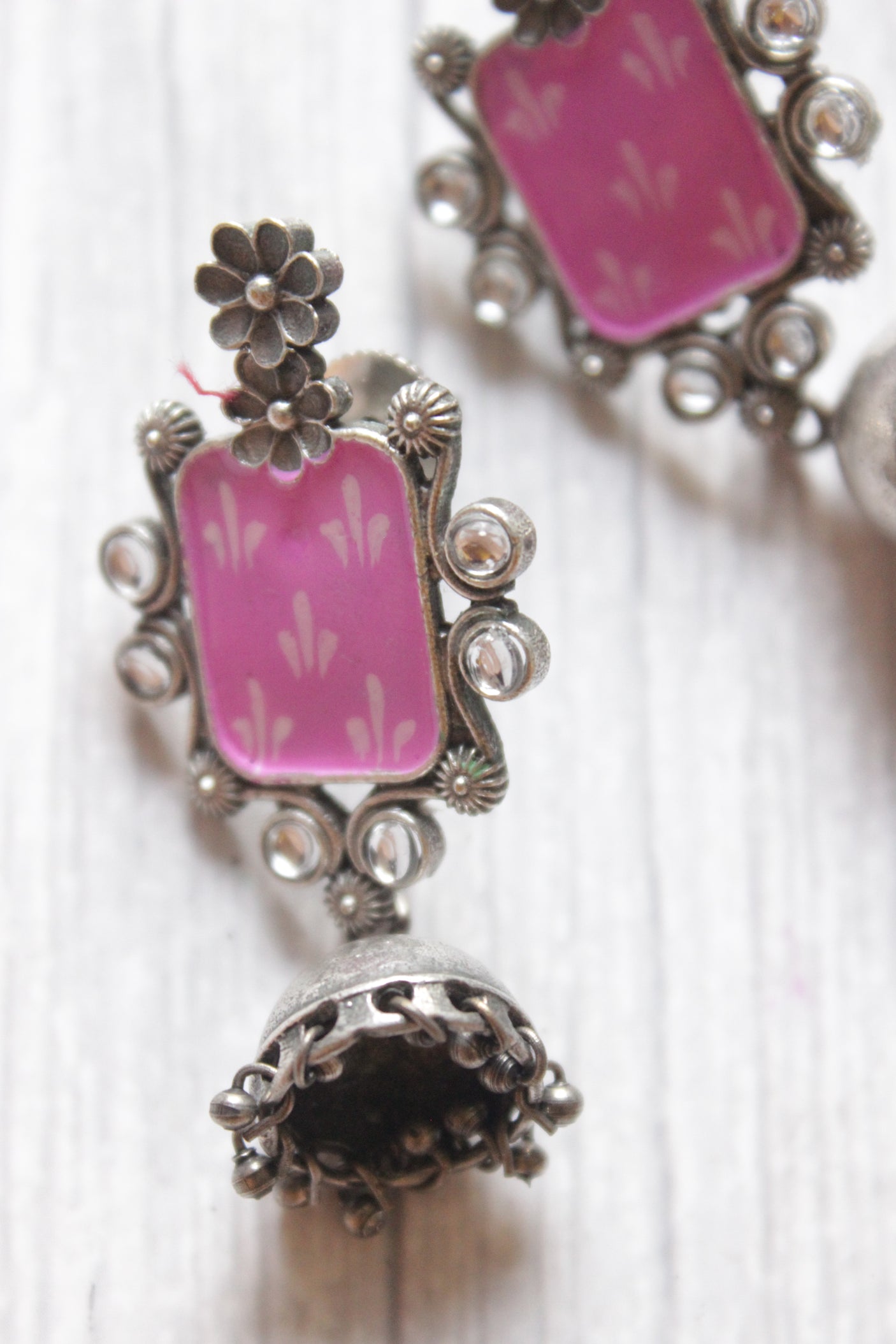 Enamel Hand Painted Flower Motifs Jhumka Earrings