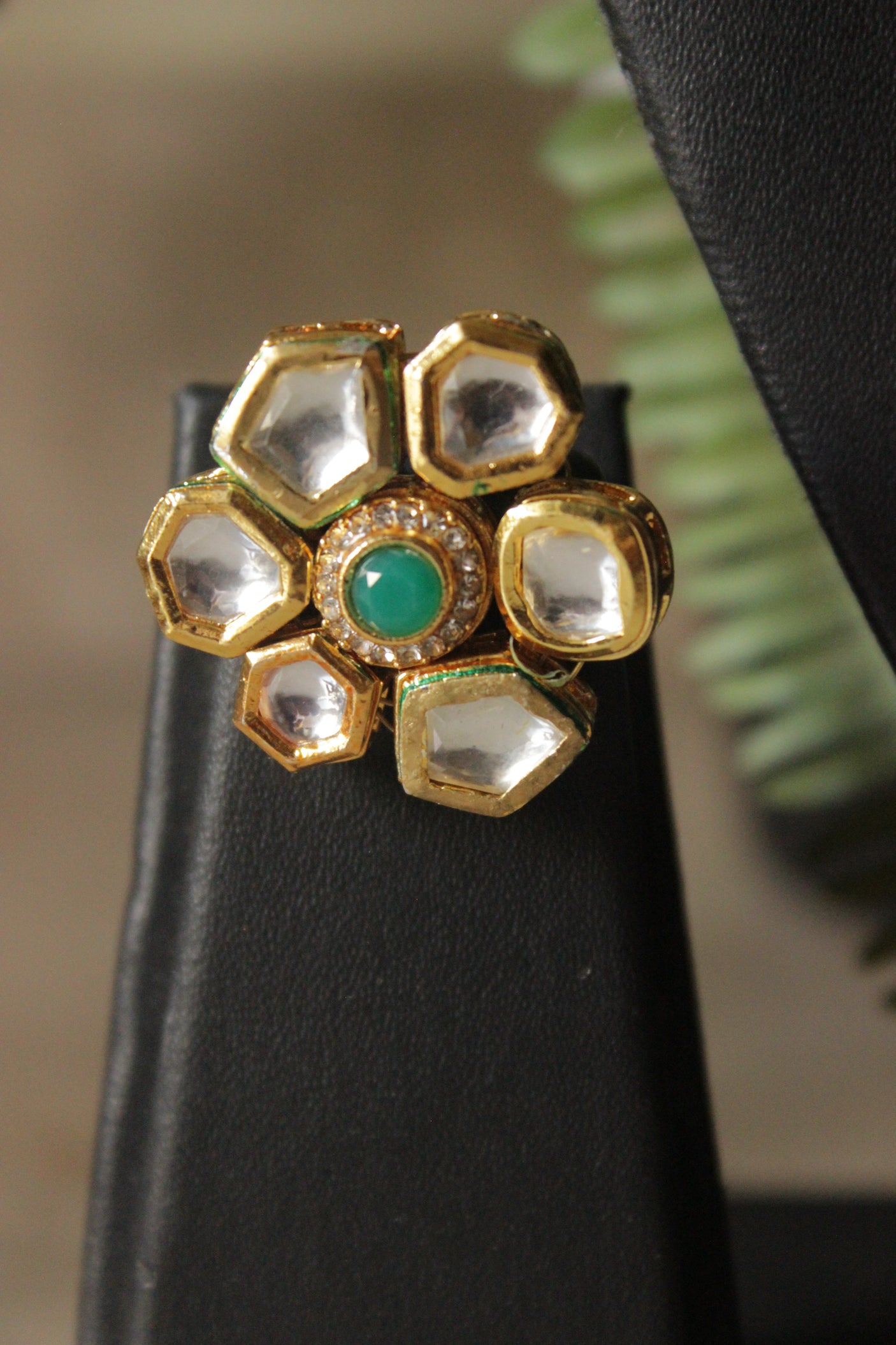 Turquoise Glass Beads and Kundan Stones 2 Layer Adjustable Length Necklace Set with Flower Stud Earrings