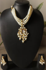 Load image into Gallery viewer, 3 Layer Pearl Beads and Kundan Stones Adjustable Length Choker Necklace Set
