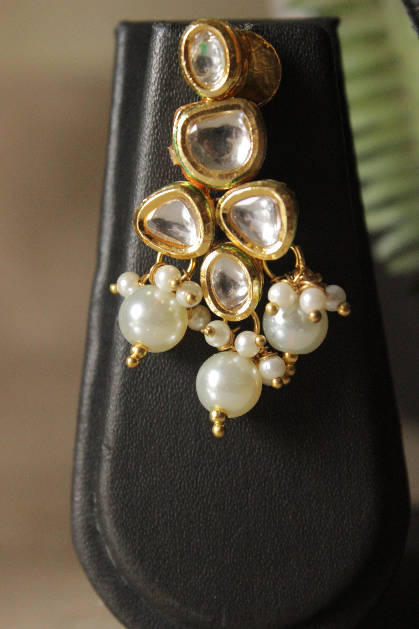 3 Layer Pearl Beads and Kundan Stones Adjustable Length Choker Necklace Set