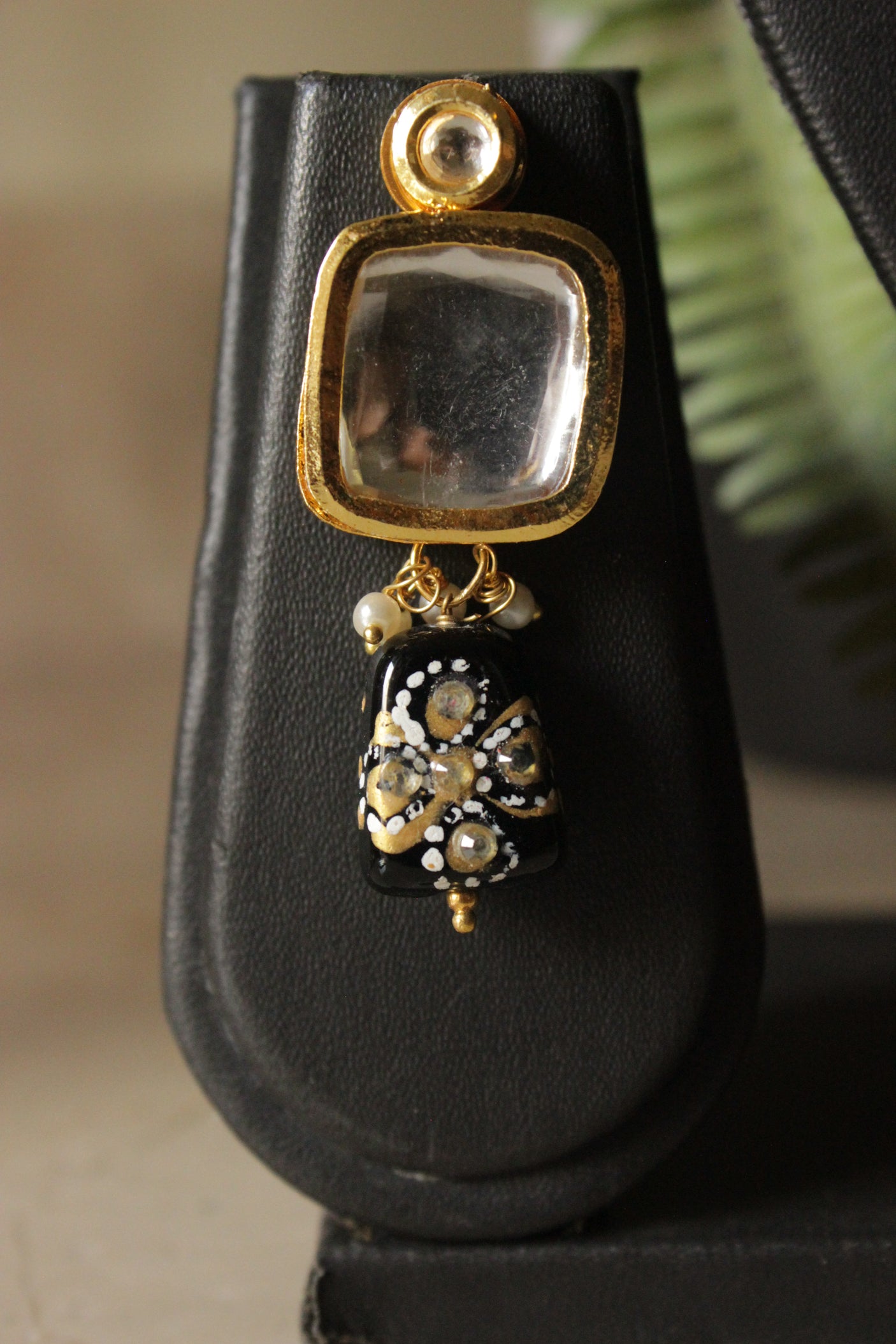 Double Sided Meenakari Work Black Glass Beads and Kundan Stones Choker Necklace Set